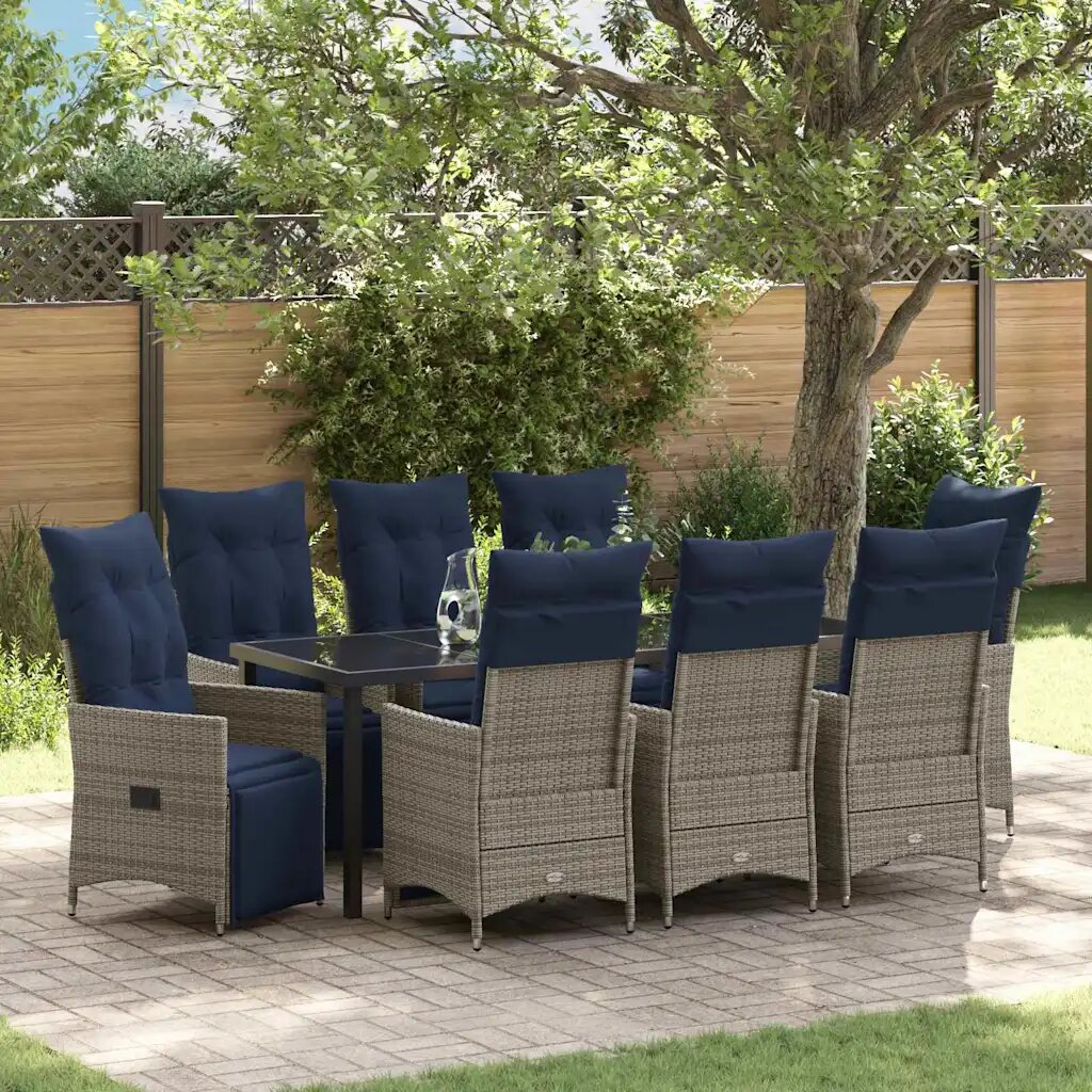 vidaXL Комплект маса и столове 9 бр. Сив ПЕ ратан