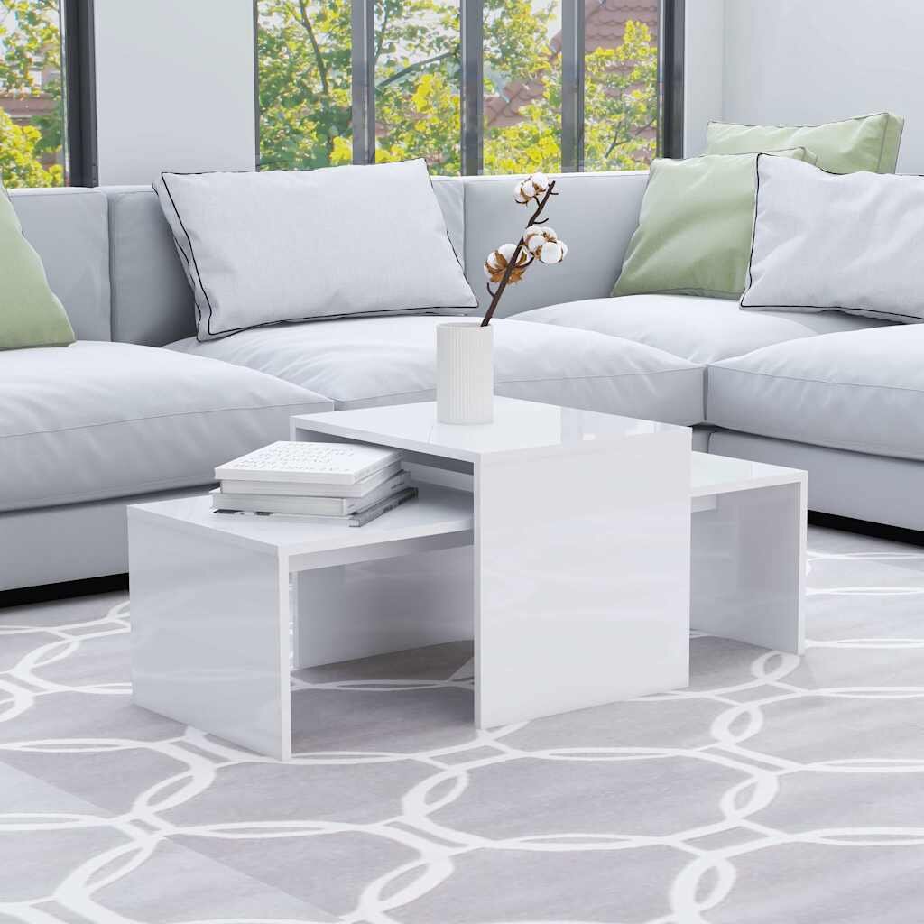 vidaXL Комплект маси за кафе бял гланц 100x48x40 см инженерно дърво