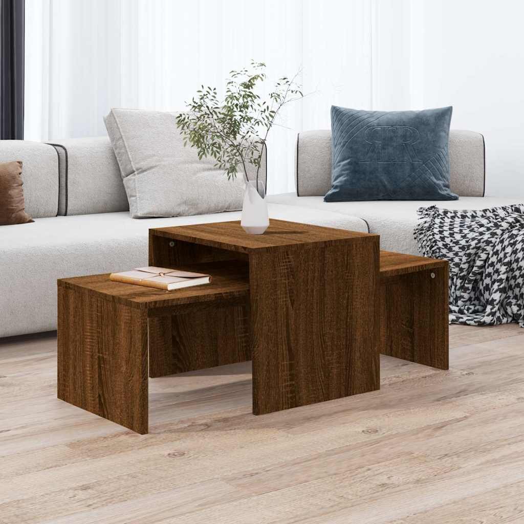 vidaXL Комплект маси за кафе кафяв дъб 100x48x40 см инженерно дърво