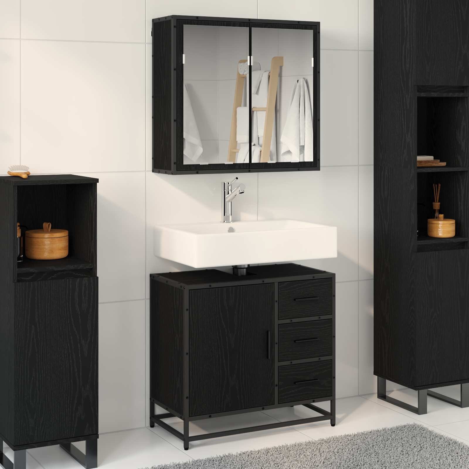 vidaXL Комплект мебели за баня 2 бр. Черния дъб 65 x 33 x 60 см