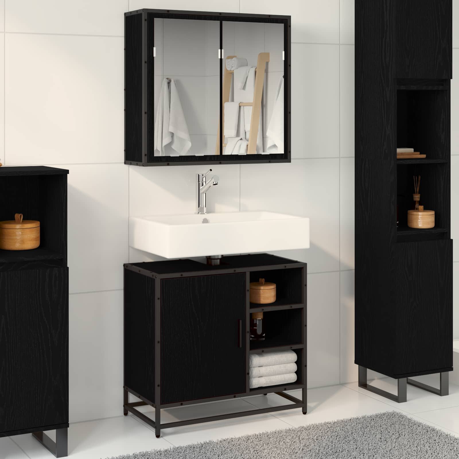 vidaXL Комплект мебели за баня 2 бр. Черния дъб 65 x 33 x 60 см