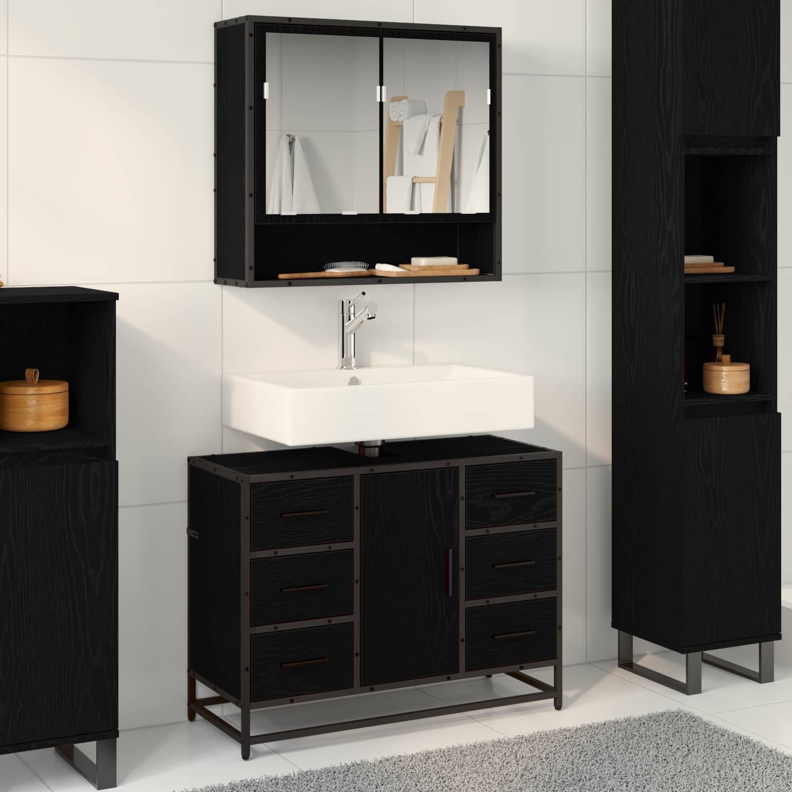 vidaXL Комплект мебели за баня 2 бр. Черния дъб 80 x 33 x 60 см