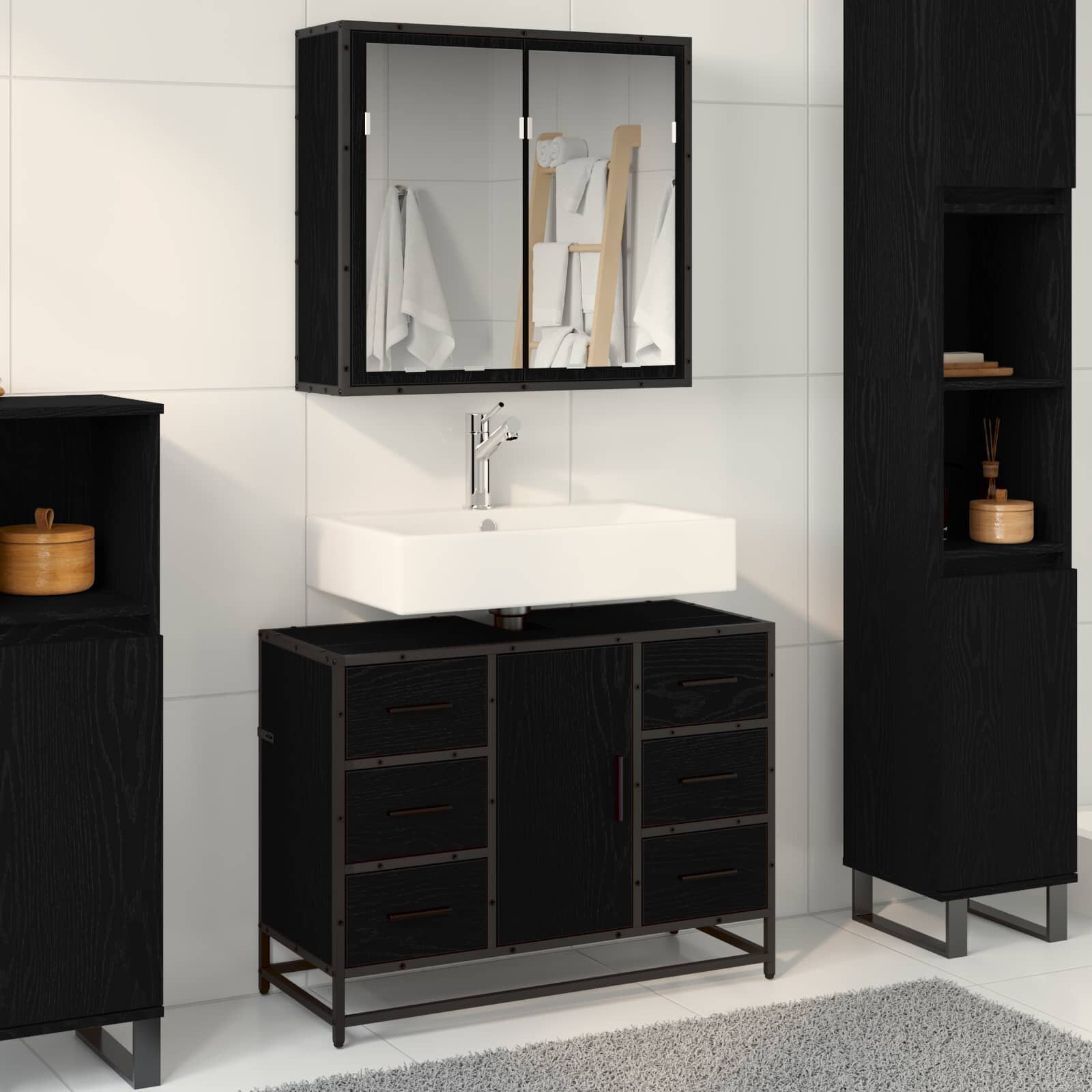 vidaXL Комплект мебели за баня 2 бр. Черния дъб 80 x 33 x 60 см