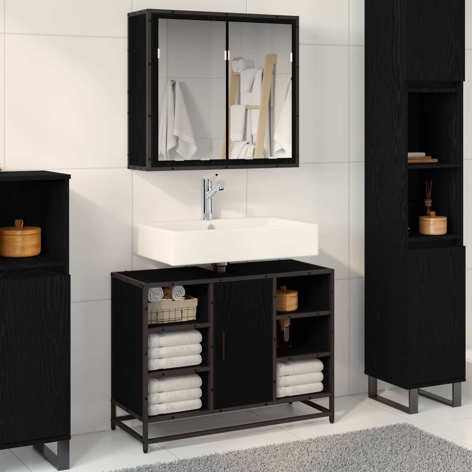 vidaXL Комплект мебели за баня 2 бр. Черния дъб 80 x 33 x 60 см