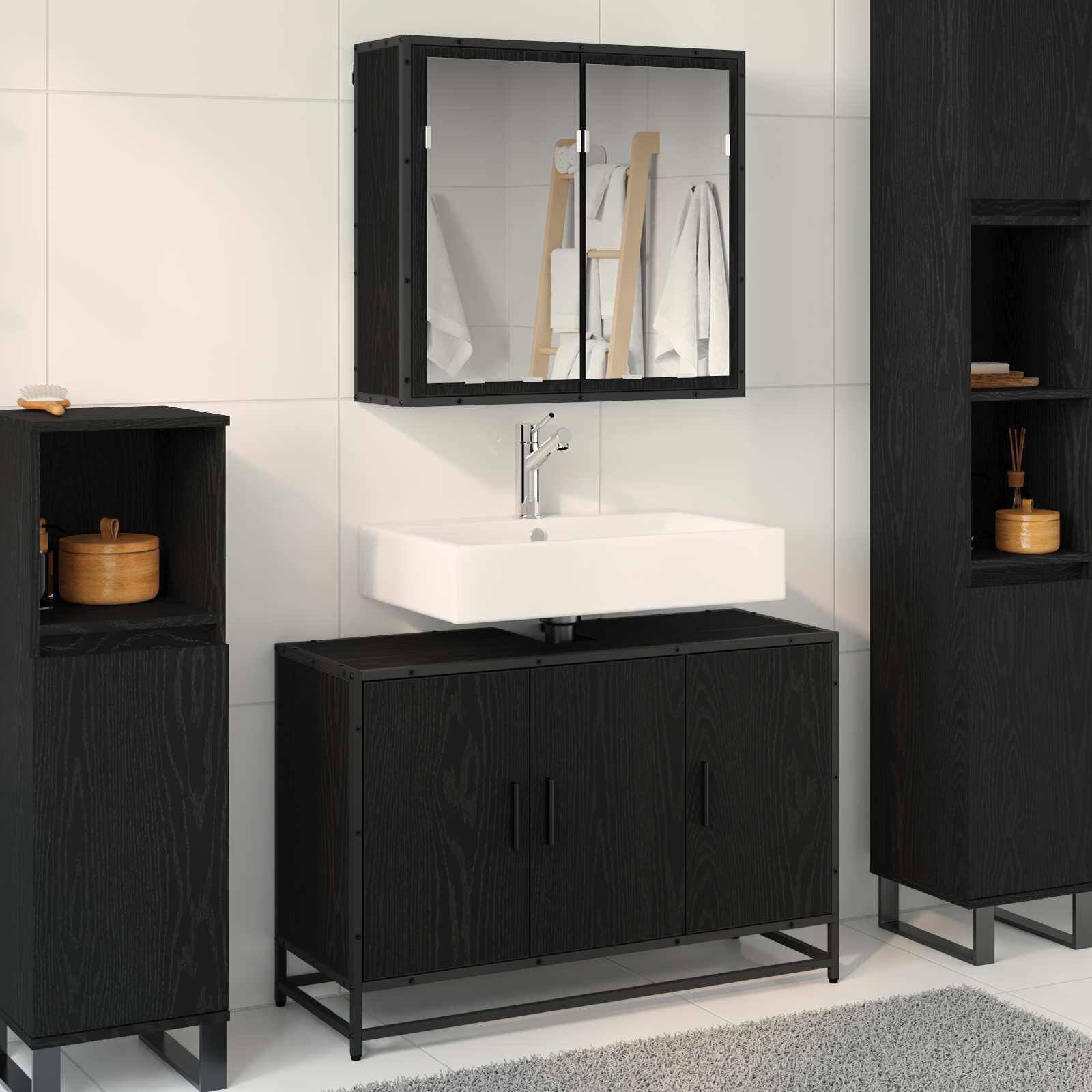 vidaXL Комплект мебели за баня 2 бр. Черния дъб 90 x 33 x 60 см