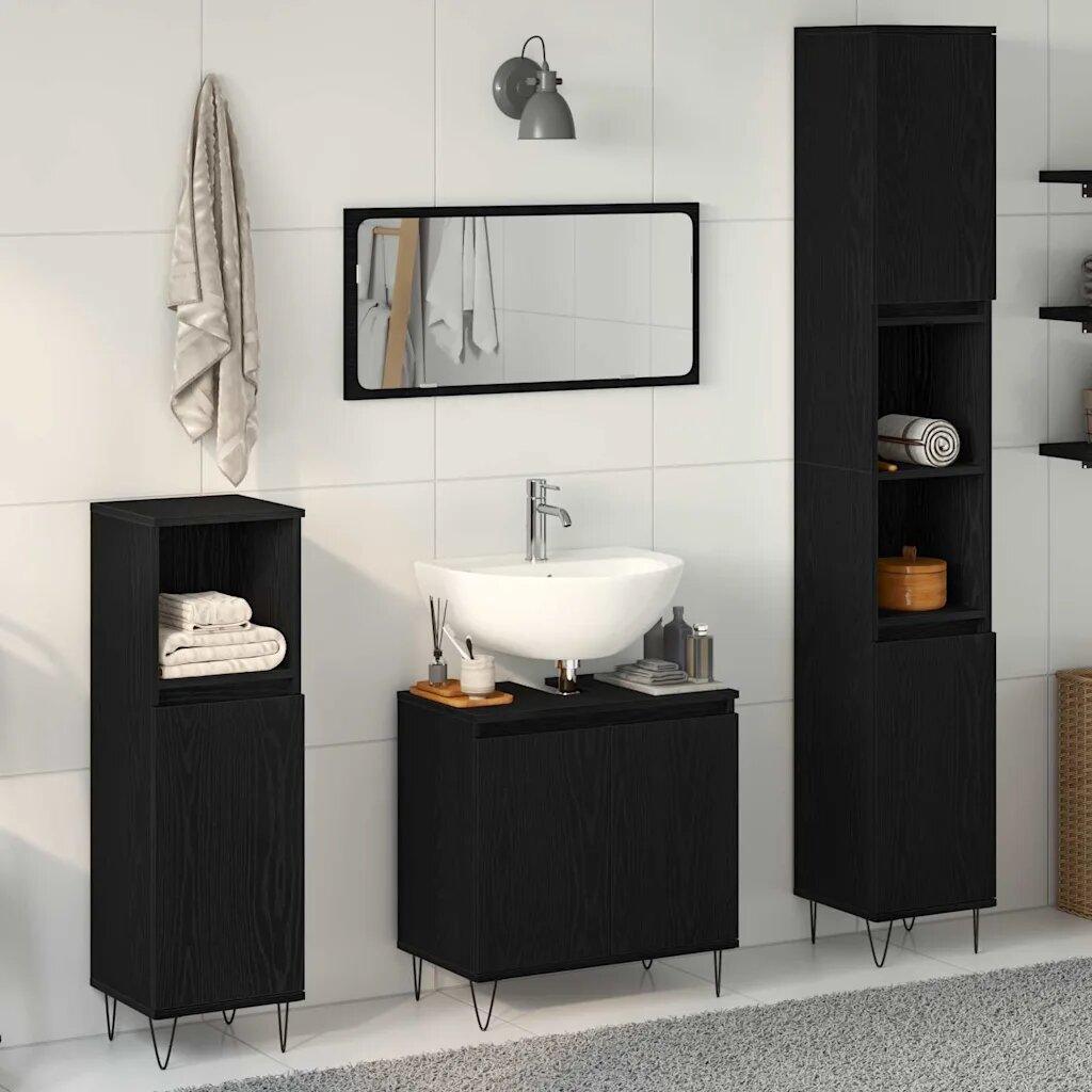 vidaXL Комплект мебели за баня 3 бр. Черния дъб 30 x 30 x 190 см