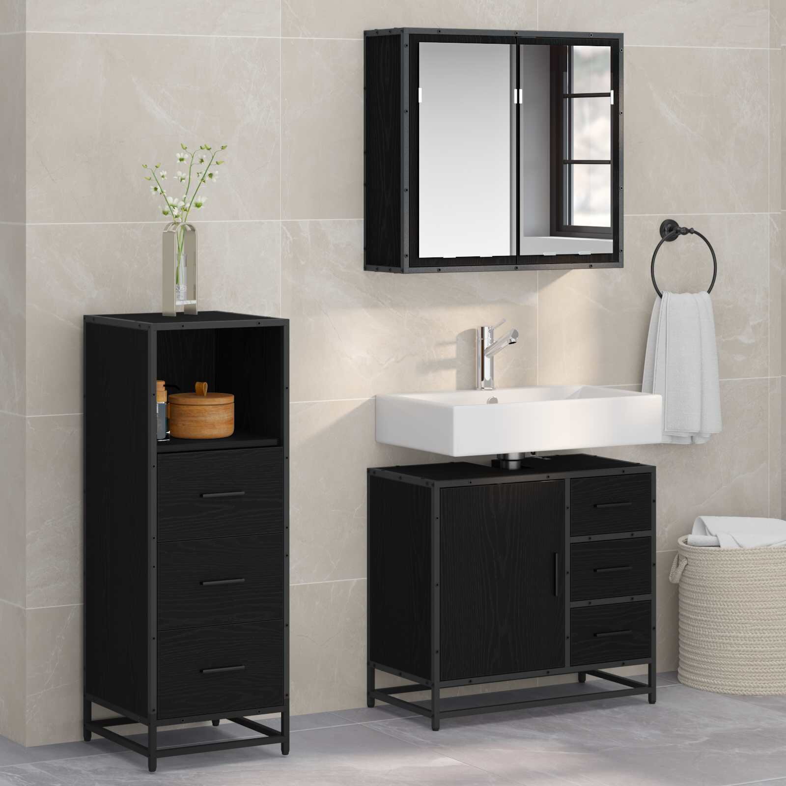 vidaXL Комплект мебели за баня 3 бр. Черния дъб 35 x 375 x 100 см