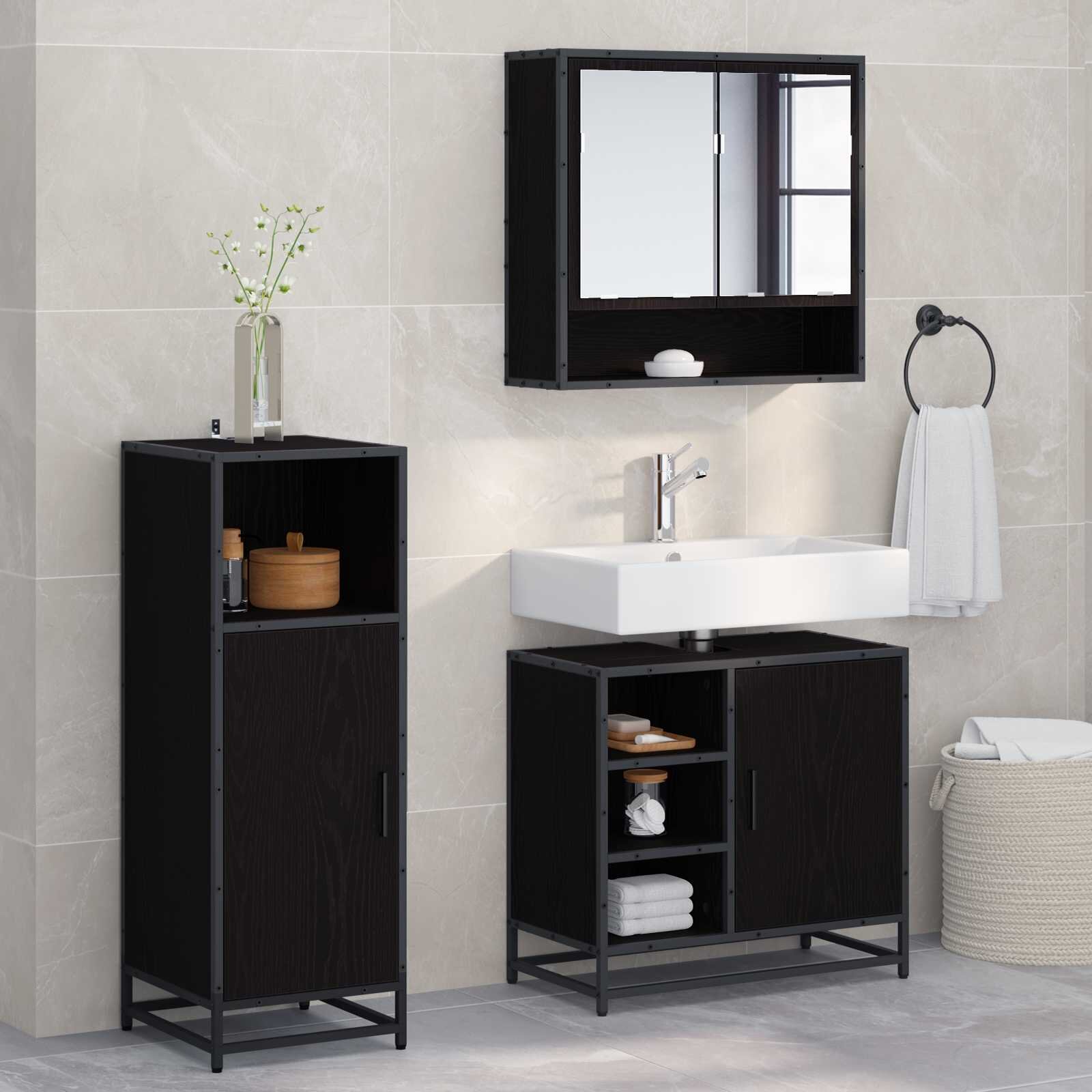 vidaXL Комплект мебели за баня 3 бр. Черния дъб 35 x 375 x 100 см