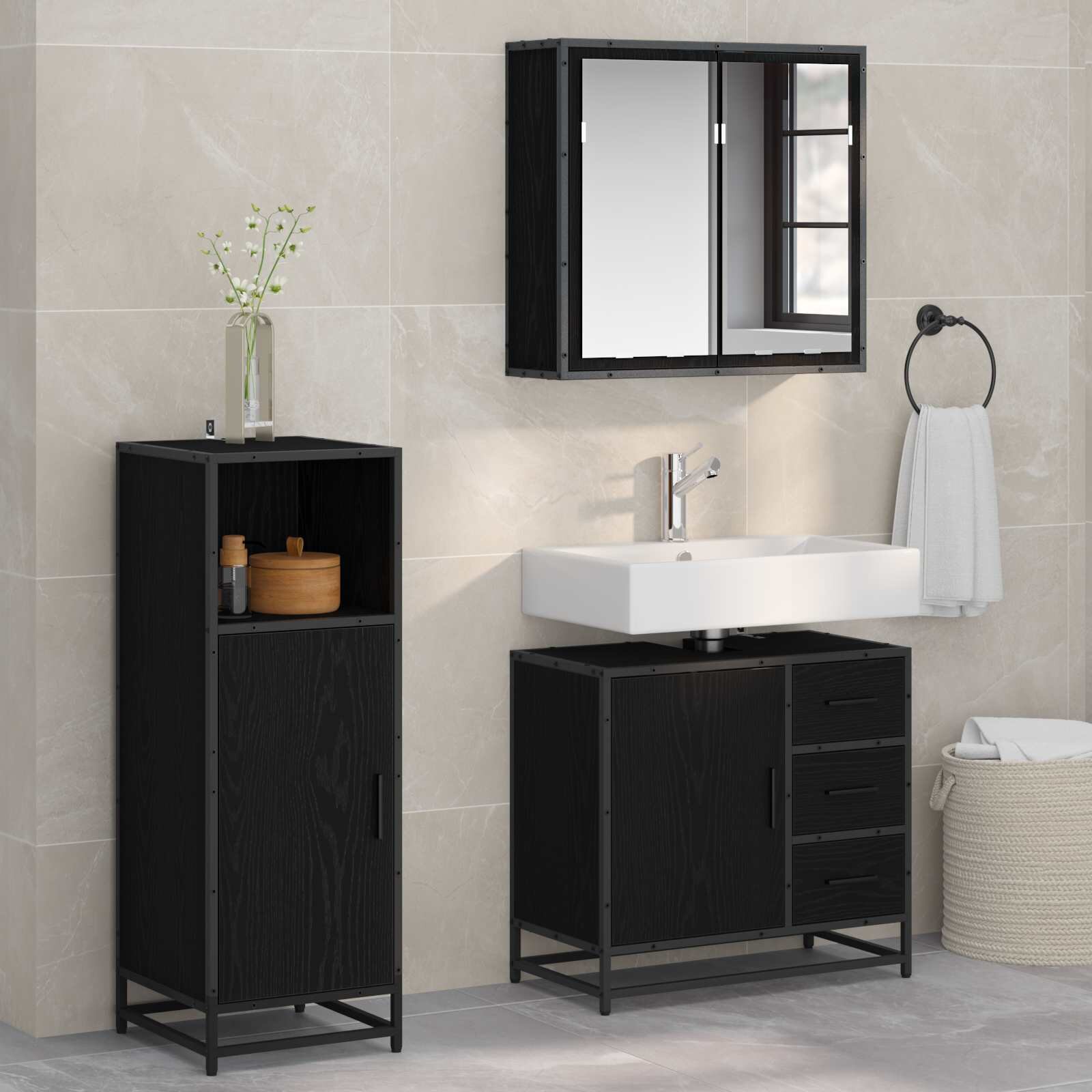 vidaXL Комплект мебели за баня 3 бр. Черния дъб 65 x 33 x 60 см