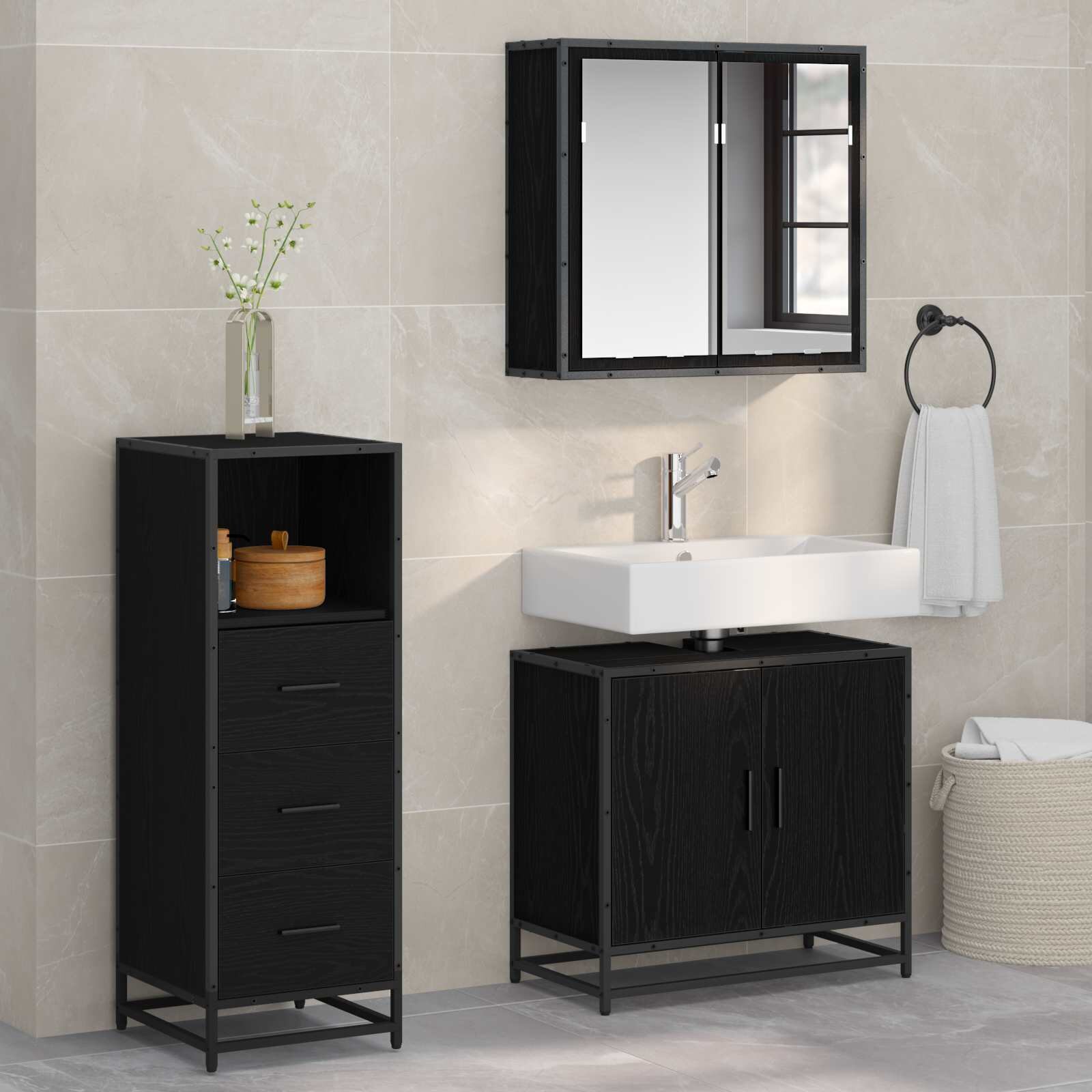 vidaXL Комплект мебели за баня 3 бр. Черния дъб 65 x 33 x 60 см
