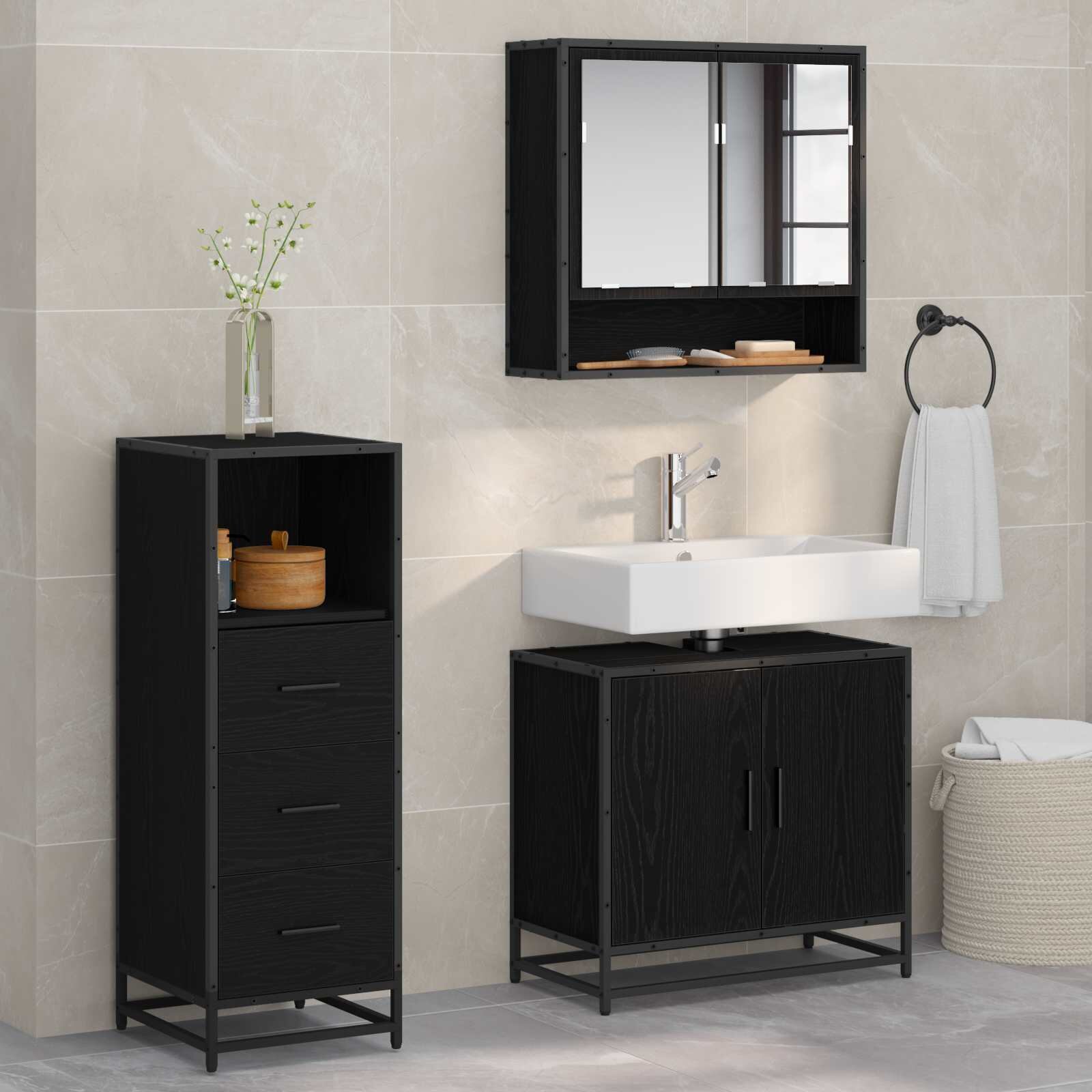 vidaXL Комплект мебели за баня 3 бр. Черния дъб 65 x 33 x 60 см