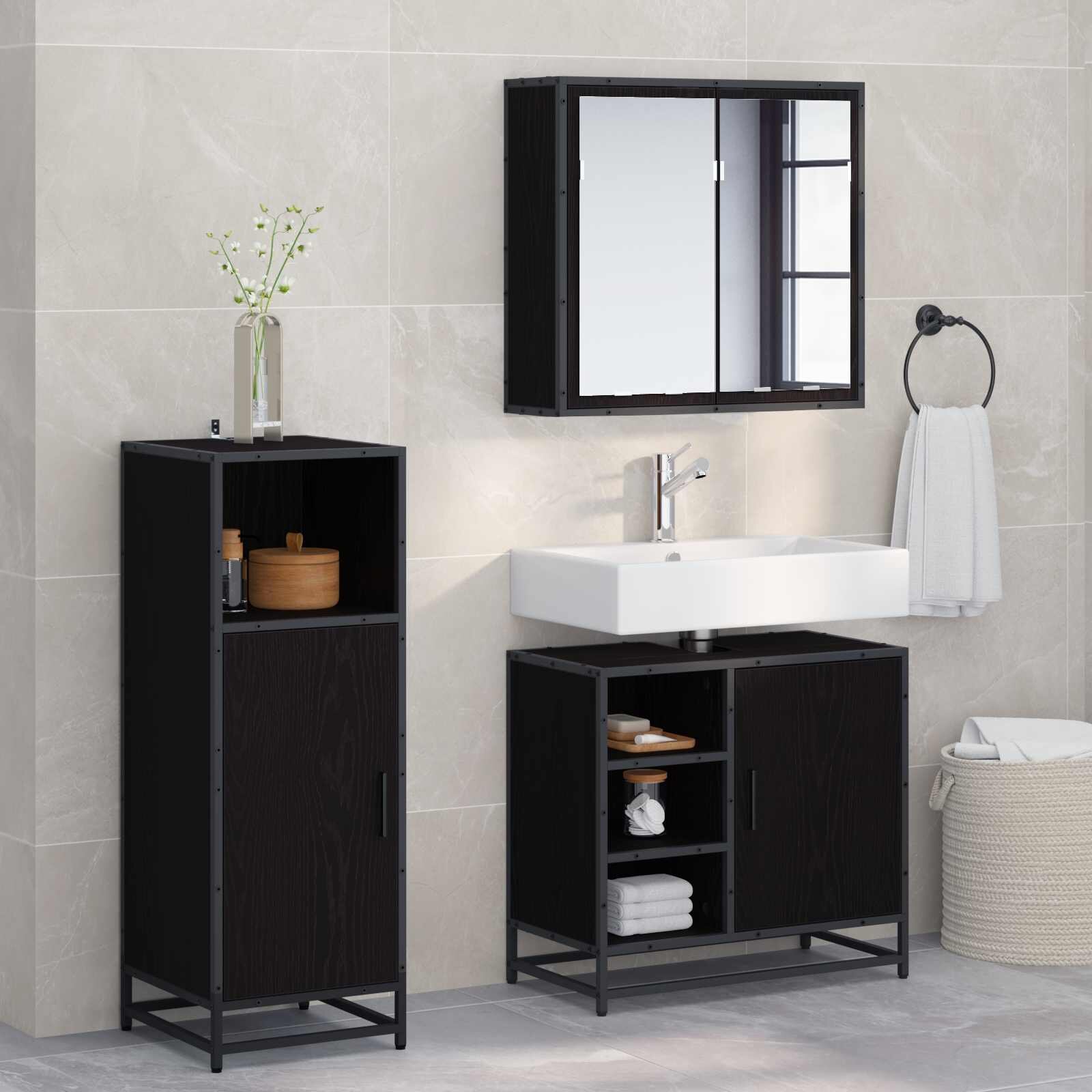 vidaXL Комплект мебели за баня 3 бр. Черния дъб 65 x 33 x 60 см