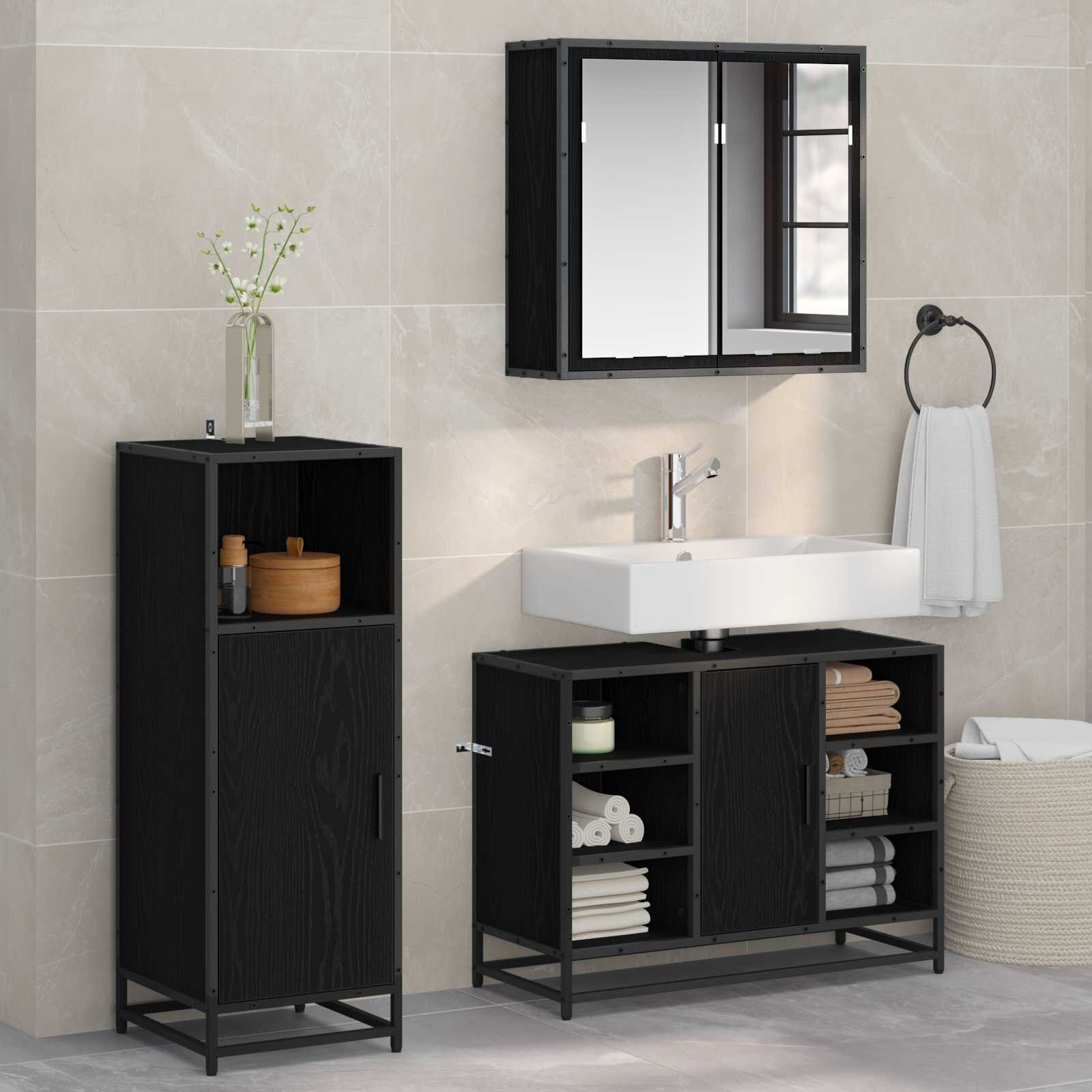vidaXL Комплект мебели за баня 3 бр. Черния дъб 80 x 33 x 60 см