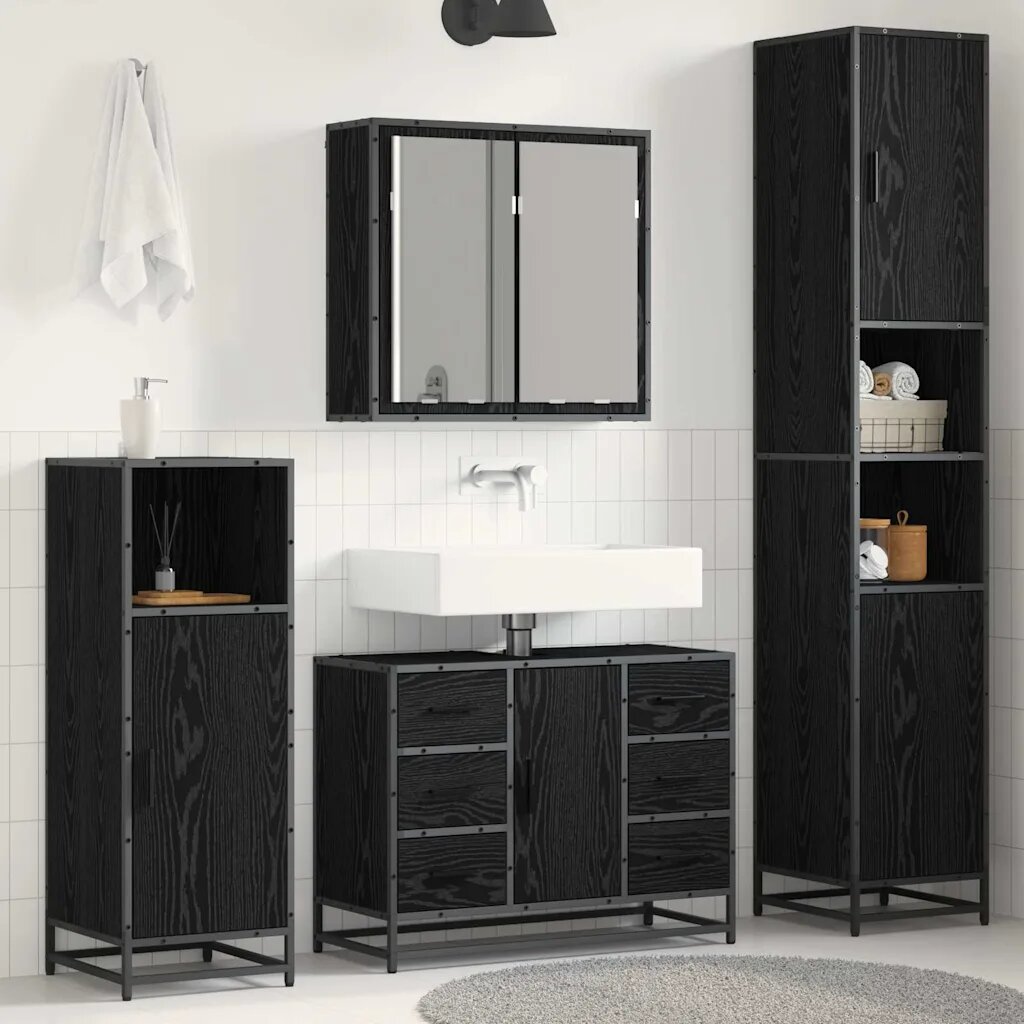 vidaXL Комплект мебели за баня 3 бр. Черния дъб 80 x 33 x 60 см