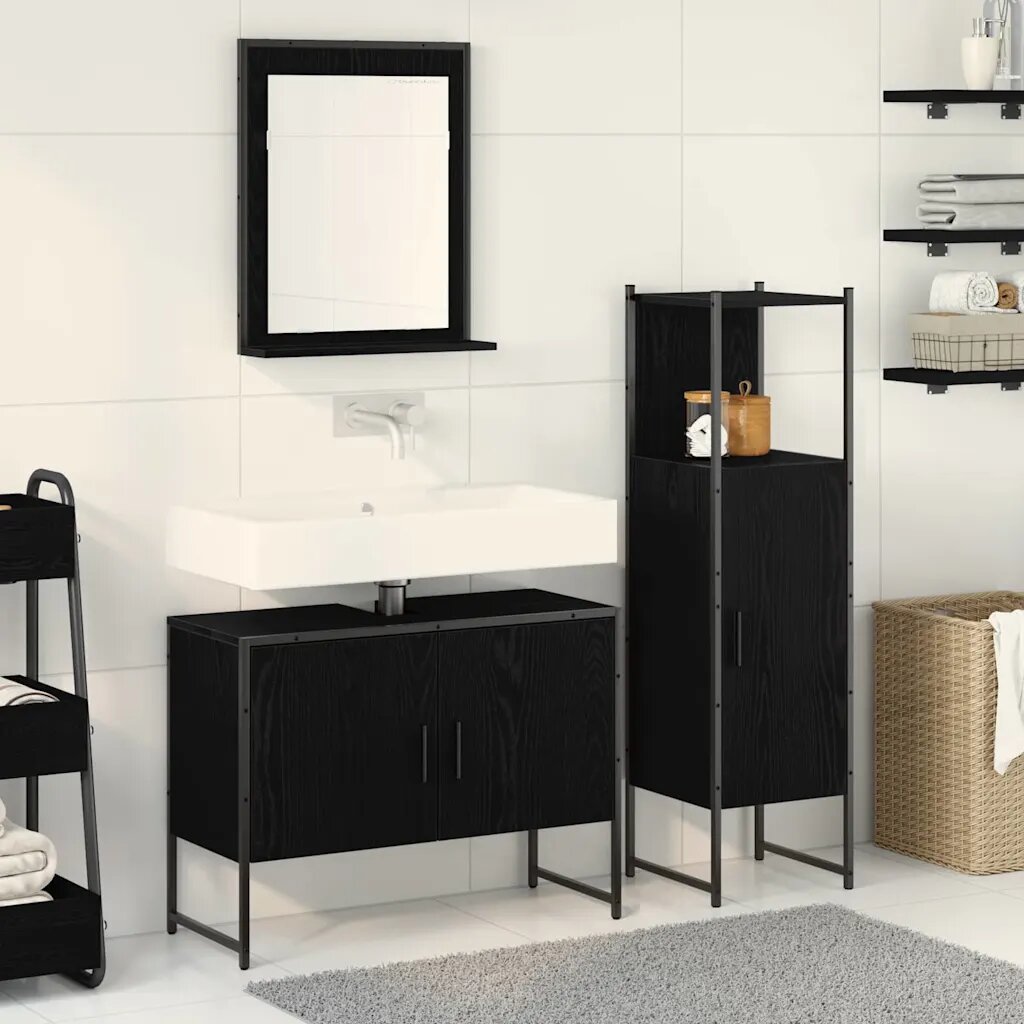 vidaXL Комплект мебели за баня 3 бр. Черно 33 x 33 x 113.5 см