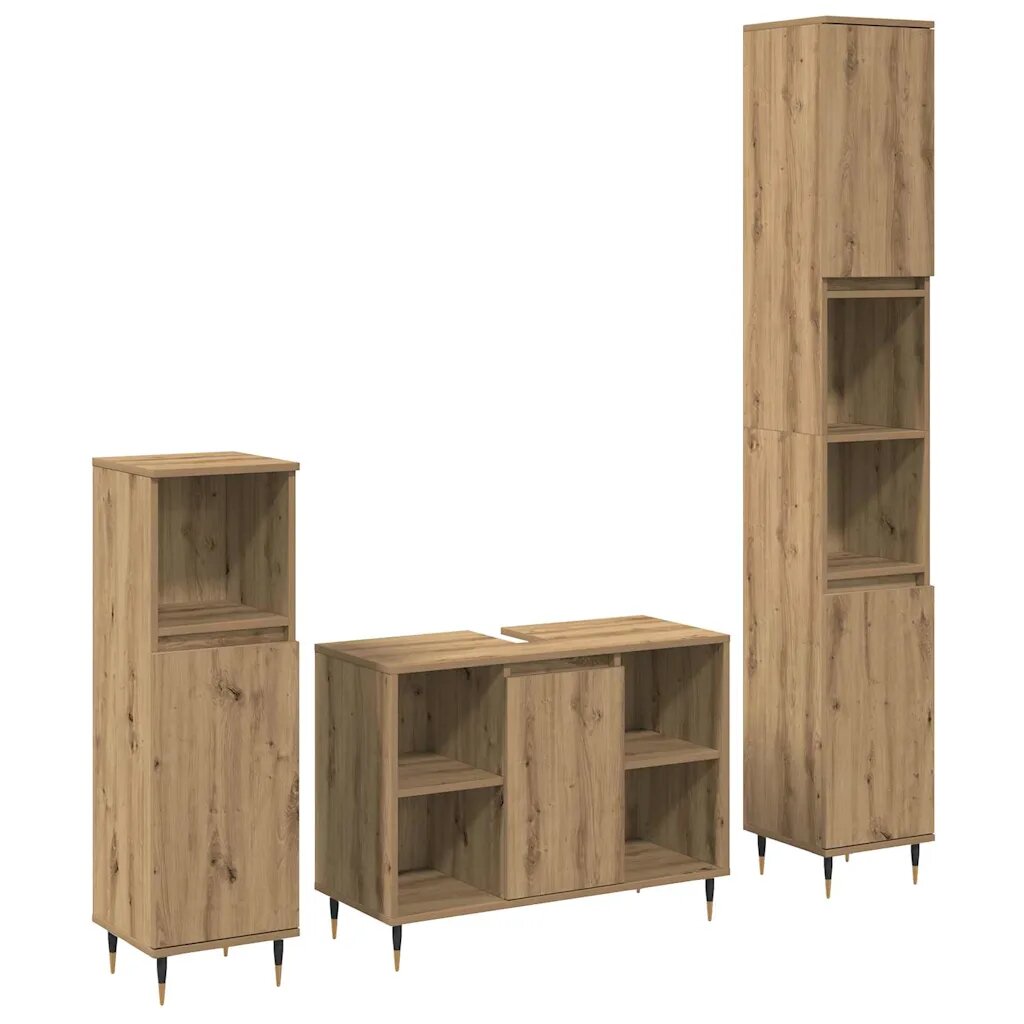 vidaXL Комплект мебели за баня 3 бр. Дъб 30 x 30 x 180 см