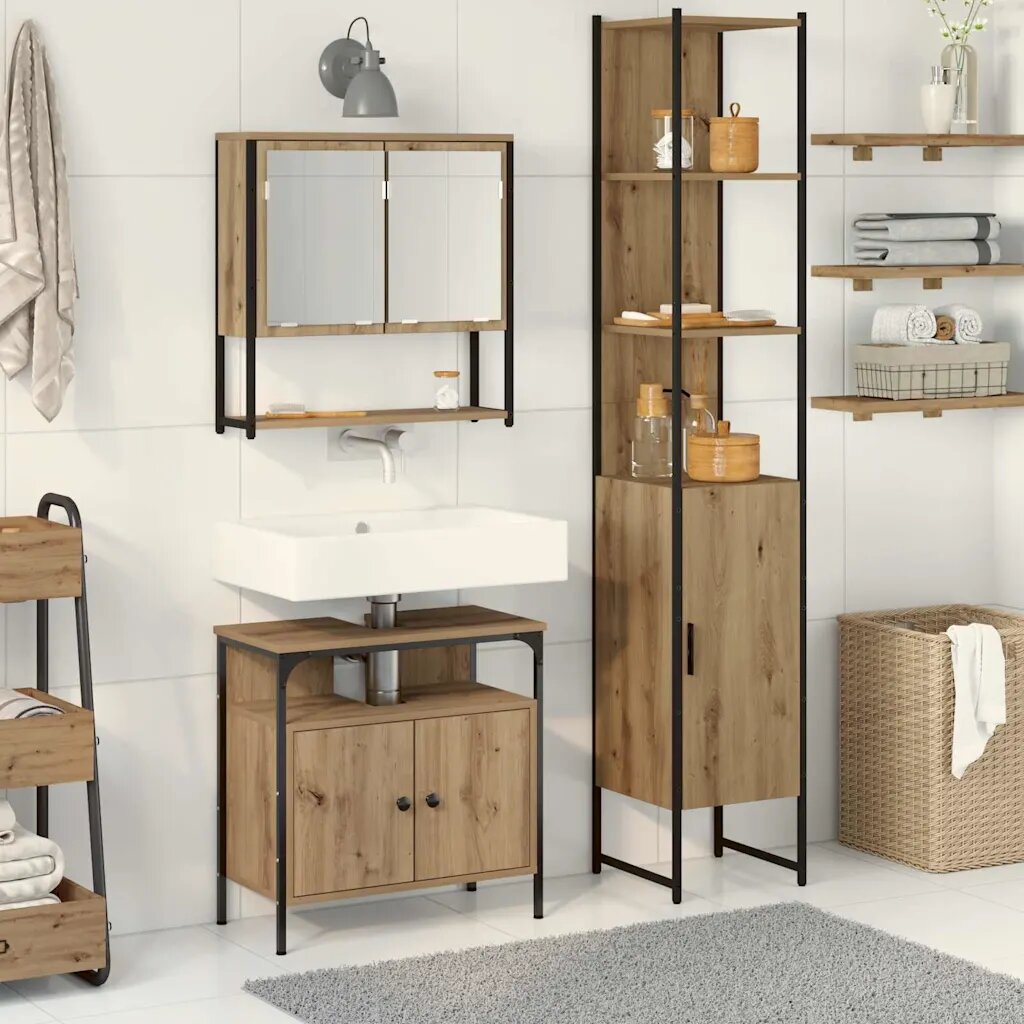 vidaXL Комплект мебели за баня 3 бр. Дъб 33 x 33 x 1855 см