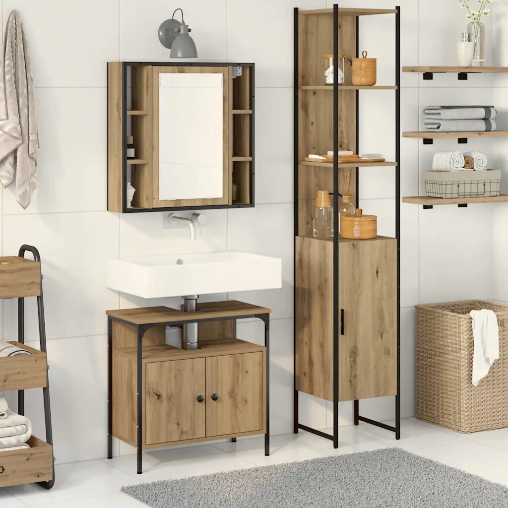 vidaXL Комплект мебели за баня 3 бр. Дъб 33 x 33 x 1855 см