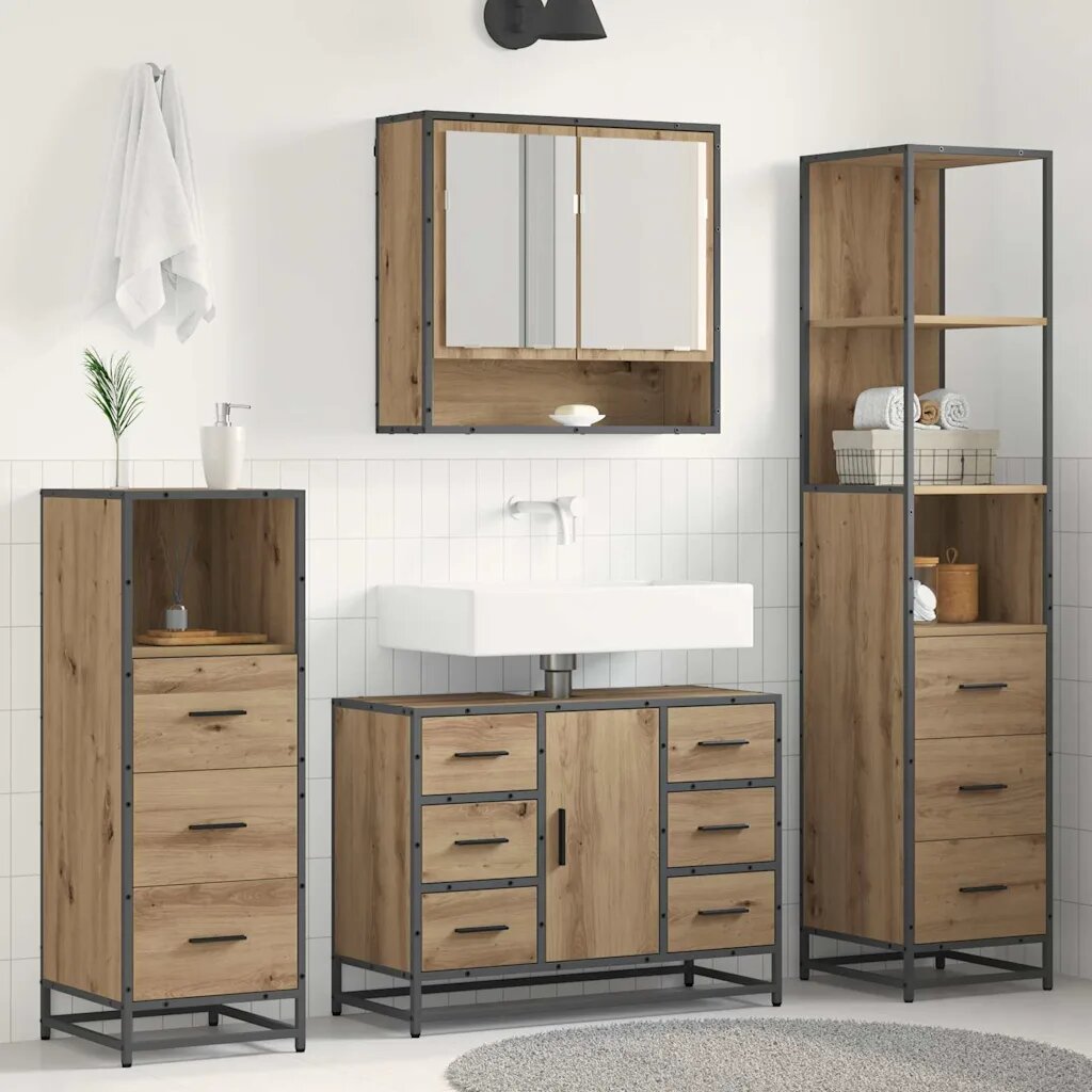 vidaXL Комплект мебели за баня 3 бр. Дъб 35 x 375 x 166 см