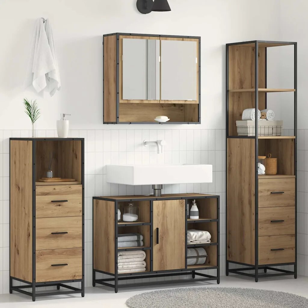 vidaXL Комплект мебели за баня 3 бр. Дъб 35 x 375 x 166 см