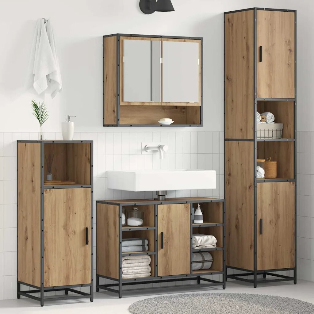 vidaXL Комплект мебели за баня 3 бр. Дъб 35 x 375 x 1885 см