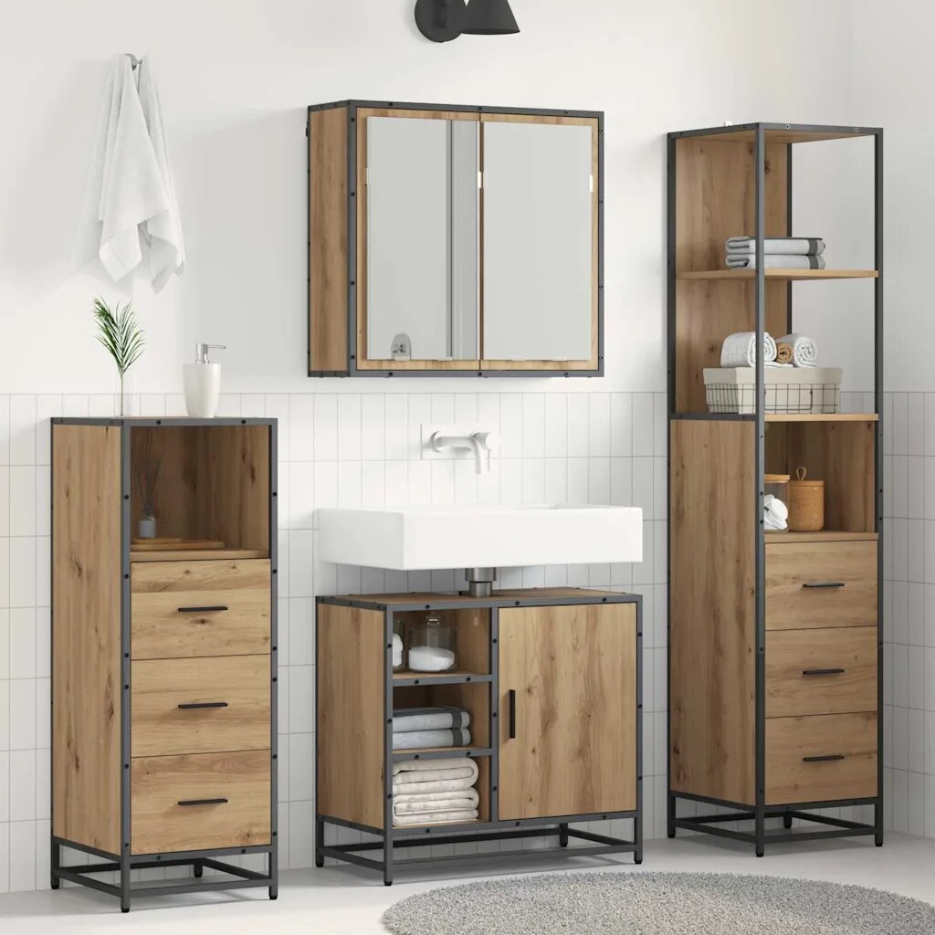vidaXL Комплект мебели за баня 3 бр. Дъб 65 x 33 x 60 см