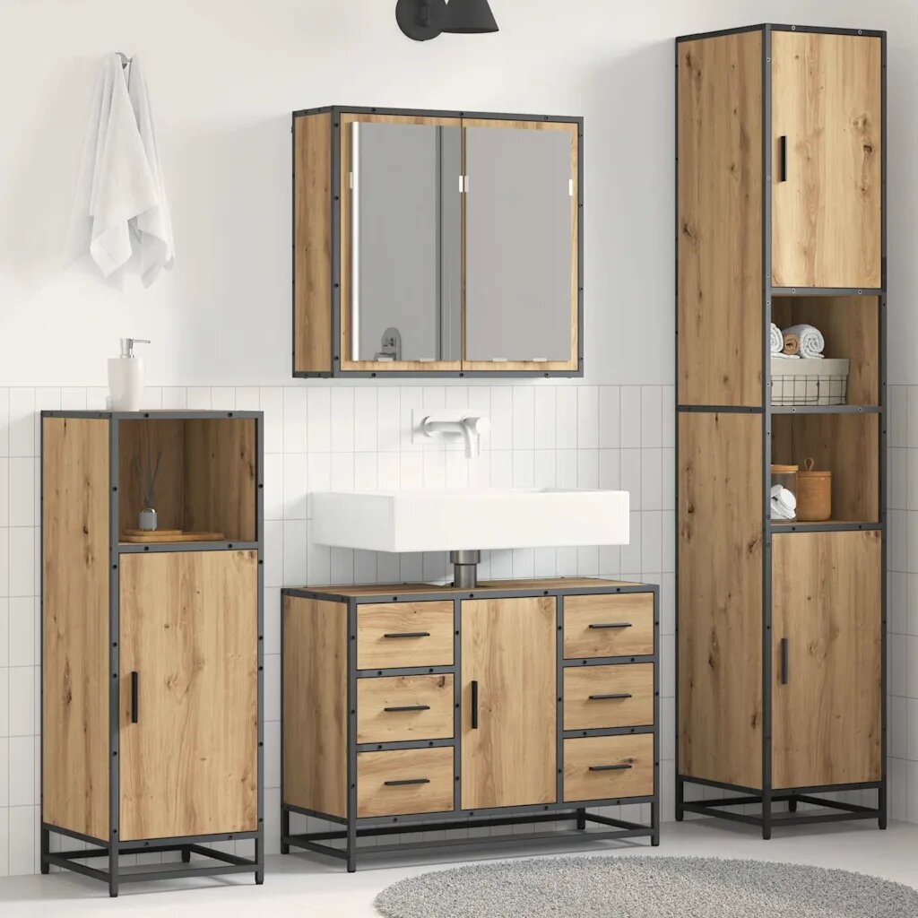 vidaXL Комплект мебели за баня 3 бр. Дъб 80 x 33 x 60 см