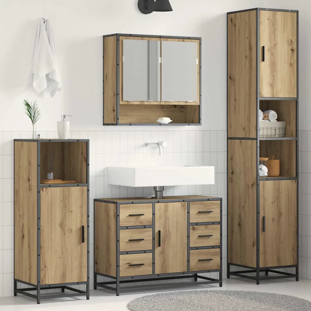 vidaXL Комплект мебели за баня 3 бр. Дъб 90 x 33 x 60 см