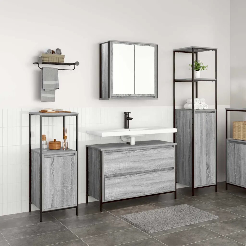 vidaXL Комплект мебели за баня 3 бр. Сив Сонома 90 x 345 x 60 см