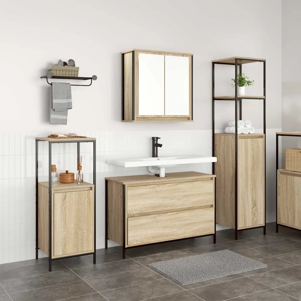 vidaXL Комплект мебели за баня 3 бр. Сонома дъб 90 x 345 x 60 см