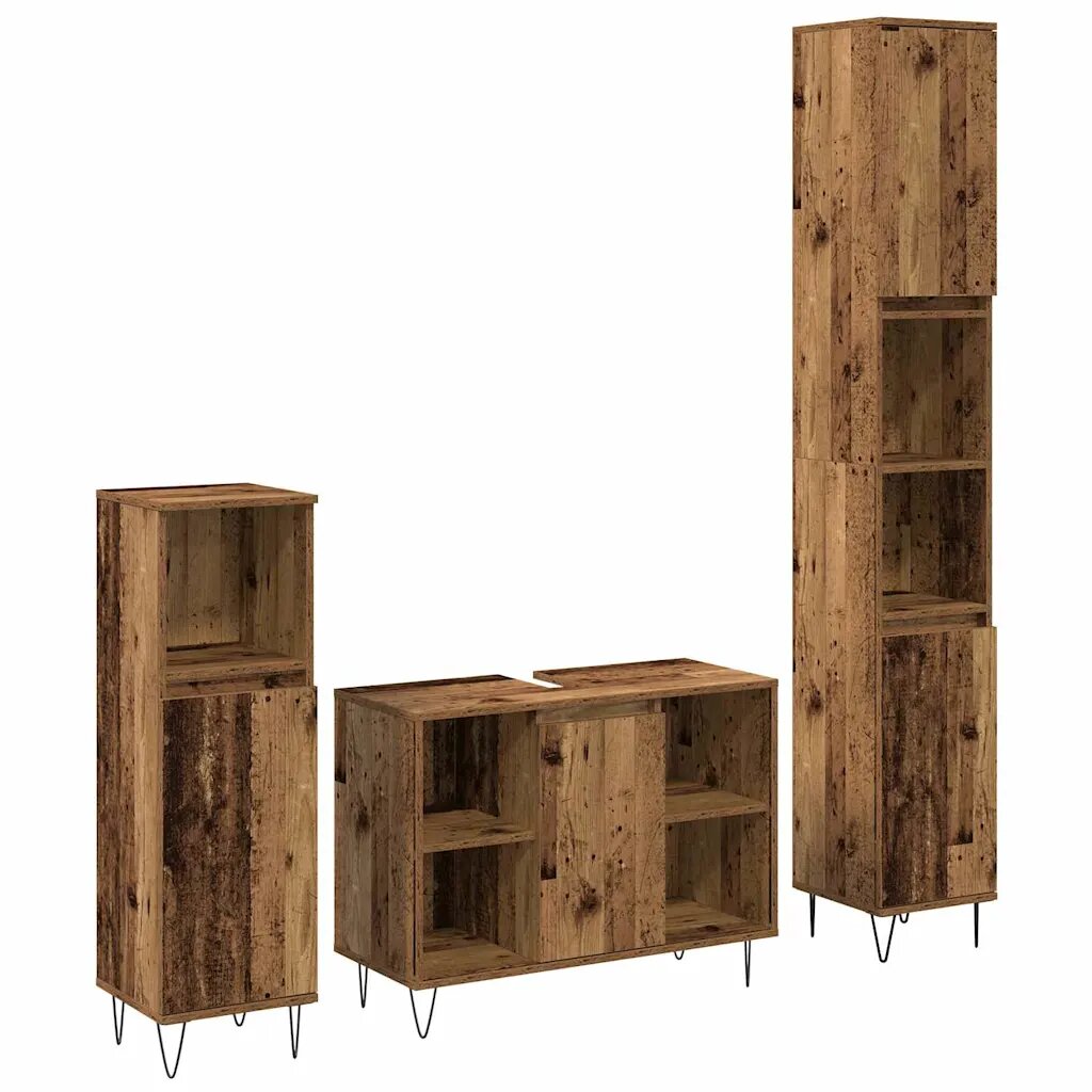 vidaXL Комплект мебели за баня 3 бр. Старо дърво 30 x 30 x 180 см