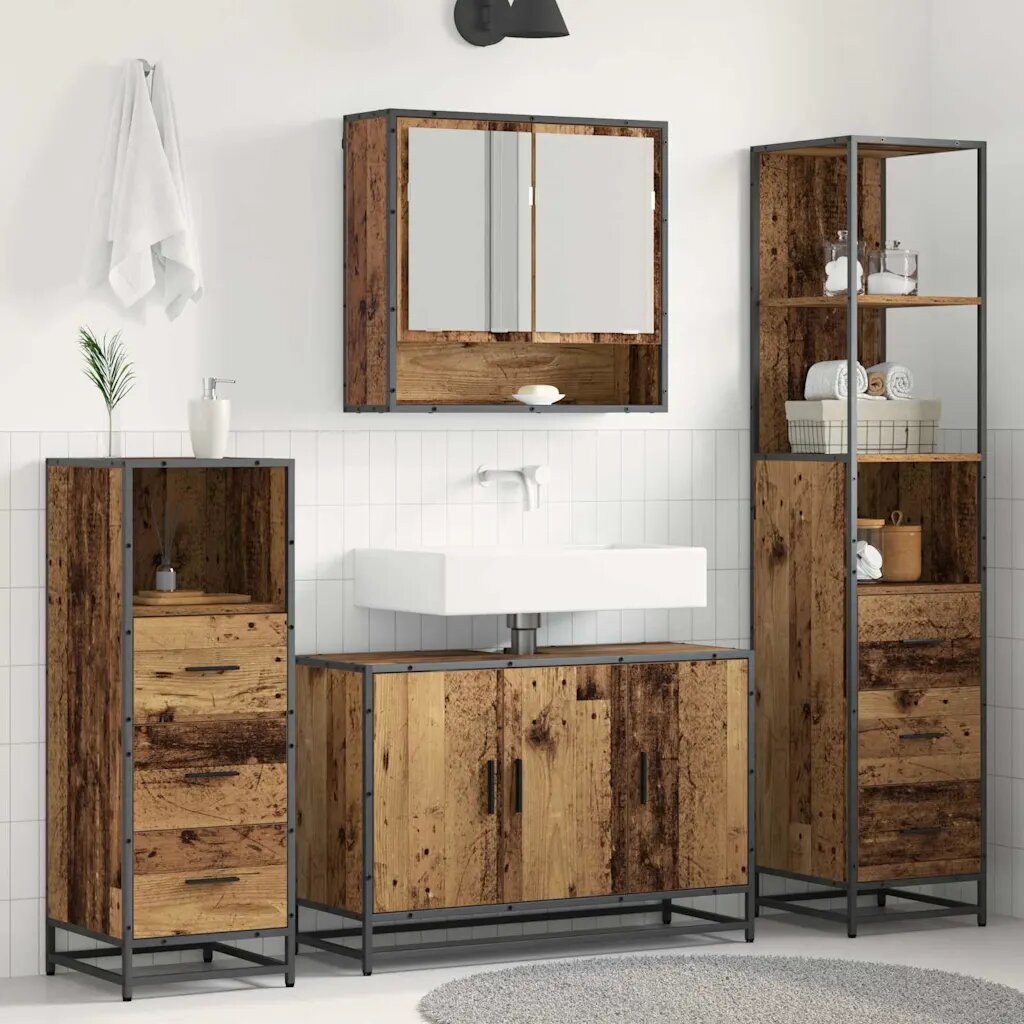 vidaXL Комплект мебели за баня 3 бр. Старо дърво 35 x 375 x 166 см