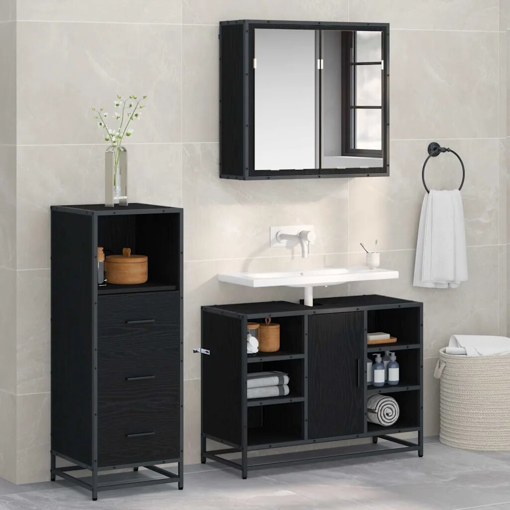 vidaXL Комплект мебели за баня 3 бр. Старо дърво 35 x 375 x 166 см