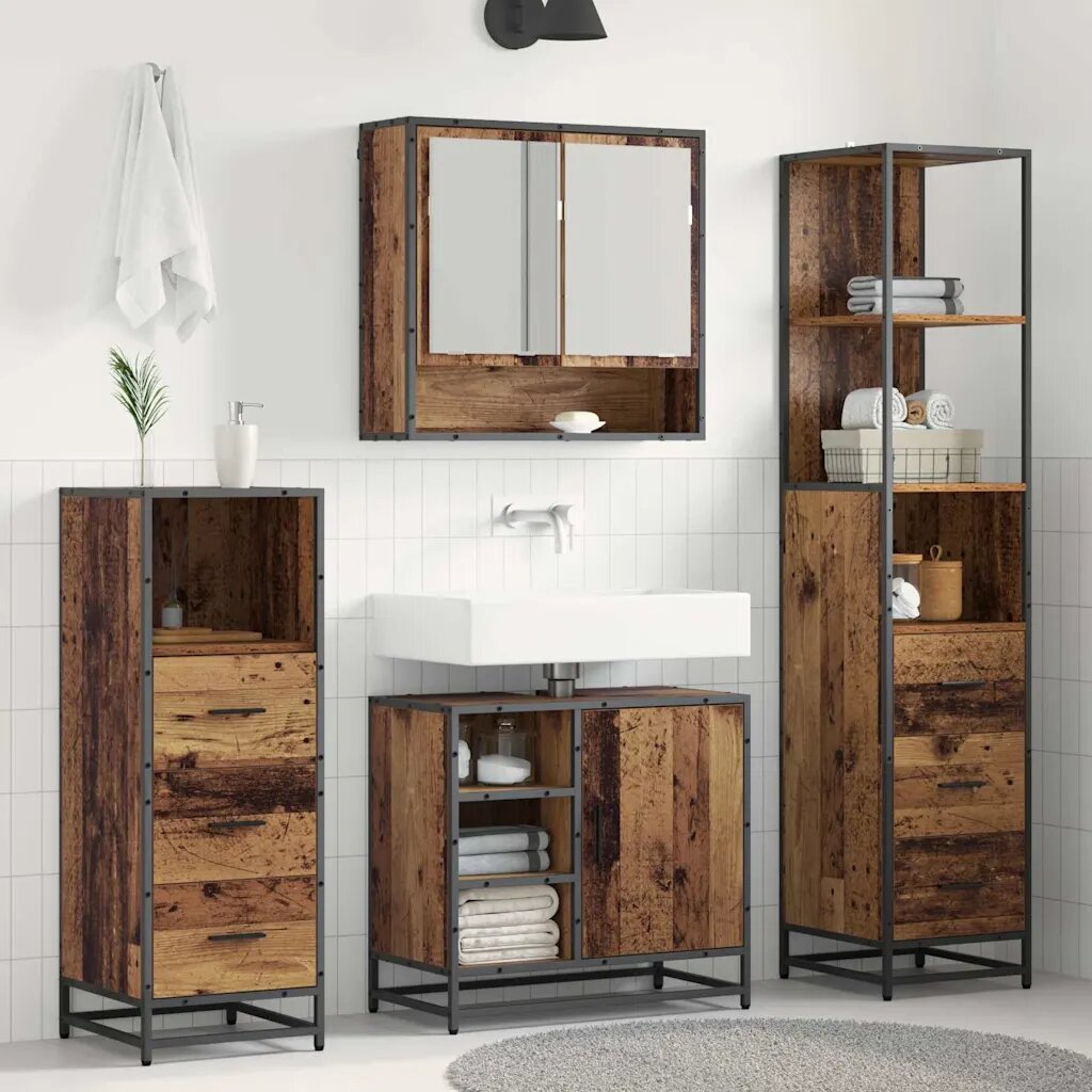 vidaXL Комплект мебели за баня 3 бр. Старо дърво 35 x 375 x 166 см