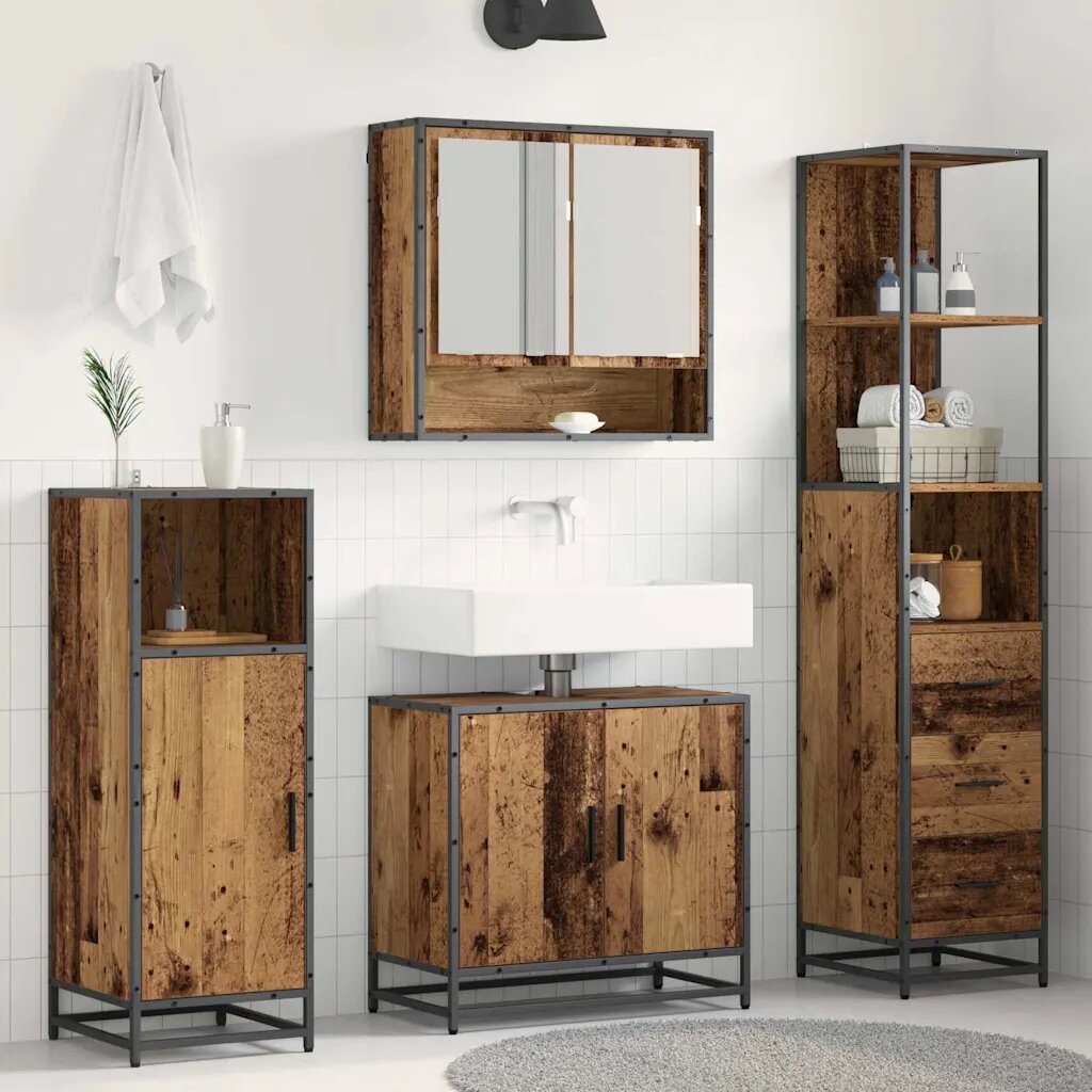 vidaXL Комплект мебели за баня 3 бр. Старо дърво 35 x 375 x 166 см