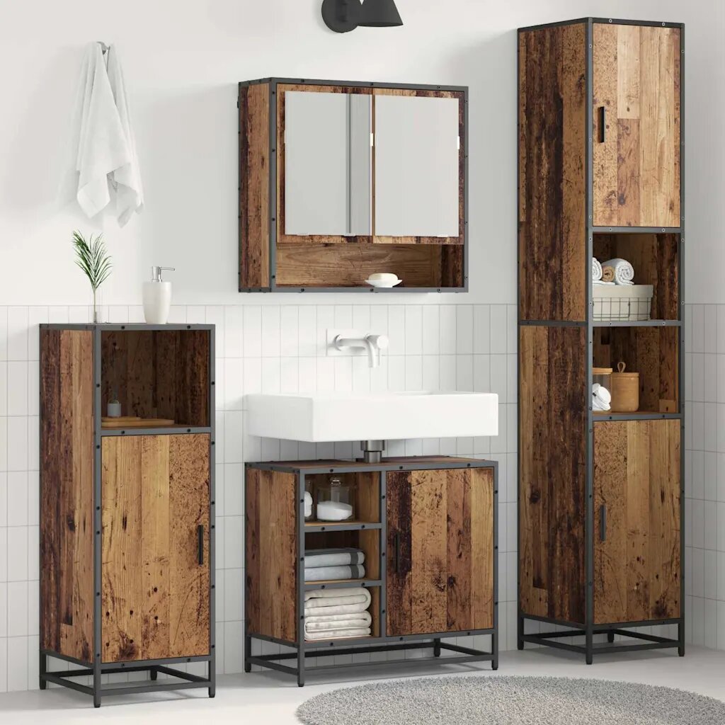 vidaXL Комплект мебели за баня 3 бр. Старо дърво 35 x 375 x 1885 см