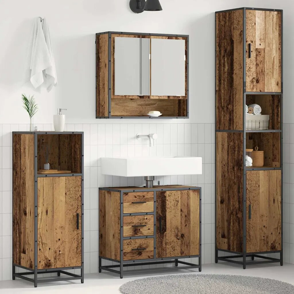 vidaXL Комплект мебели за баня 3 бр. Старо дърво 35 x 375 x 1885 см
