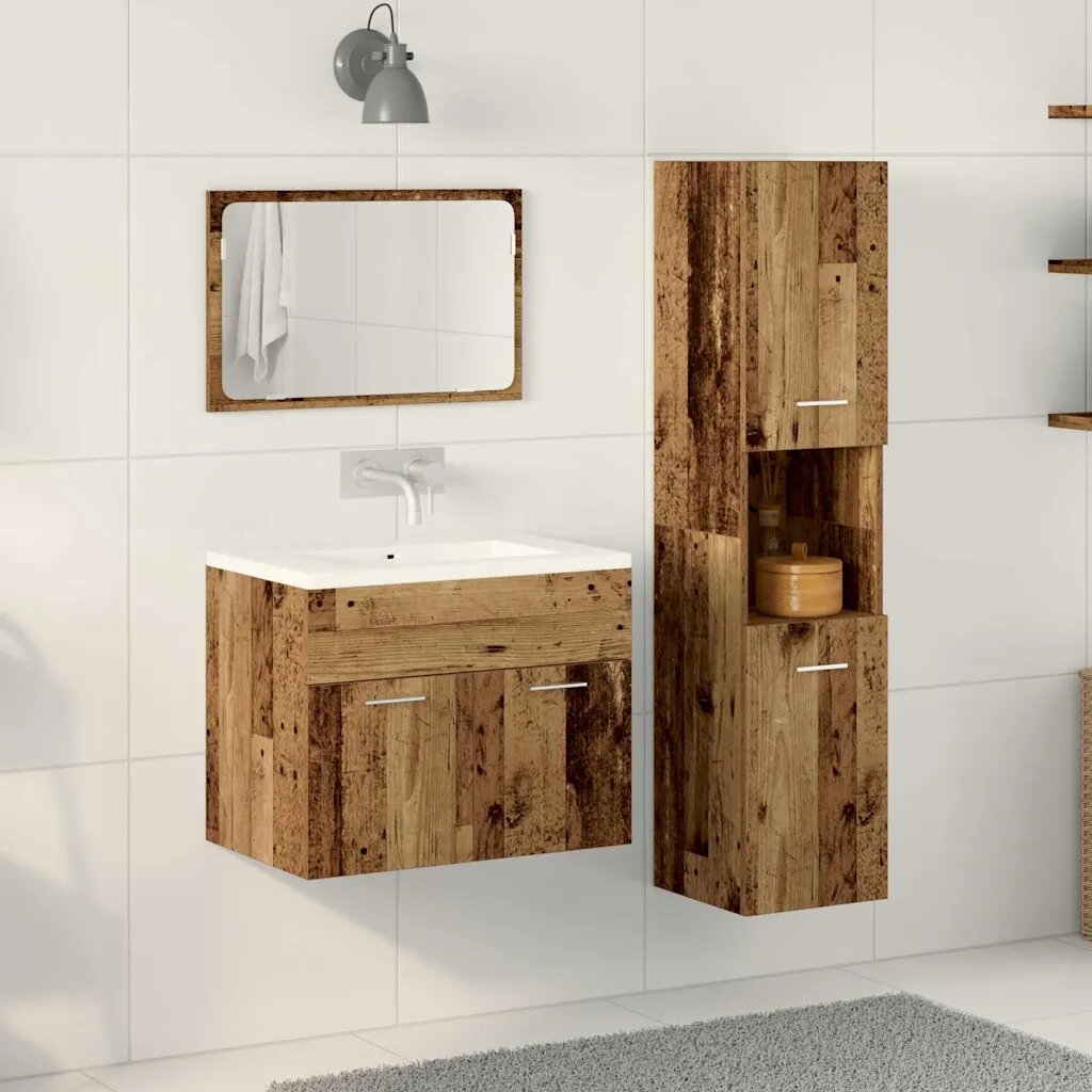 vidaXL Комплект мебели за баня 3 pcs Старо дърво Инженерно дърво