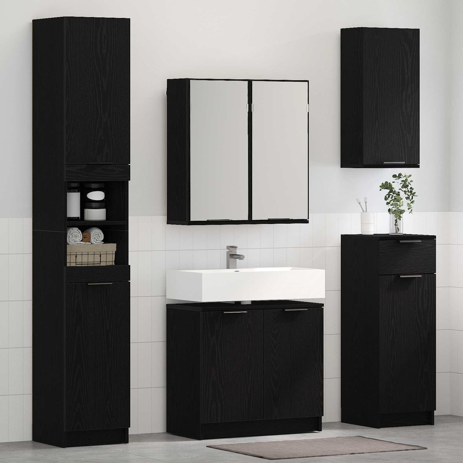 vidaXL Комплект мебели за баня 4 бр. Черния дъб 645 x 335 x 59 см