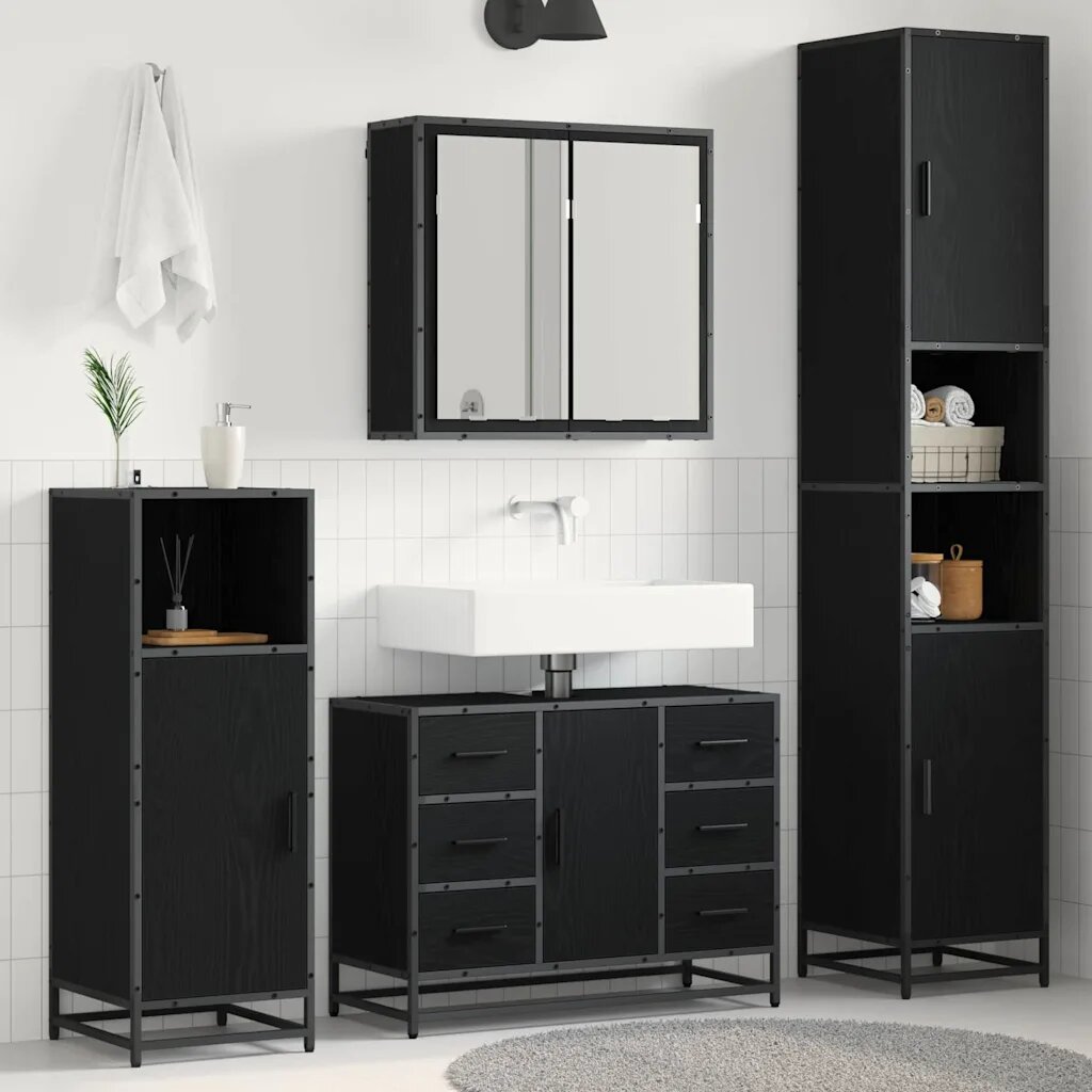 vidaXL Комплект мебели за баня 4 бр. Черния дъб 80 x 33 x 60 см