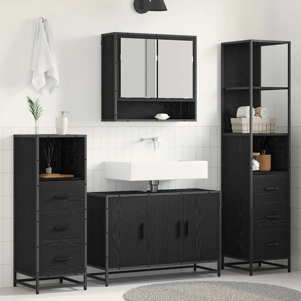vidaXL Комплект мебели за баня 4 бр. Черния дъб 90 x 33 x 60 см