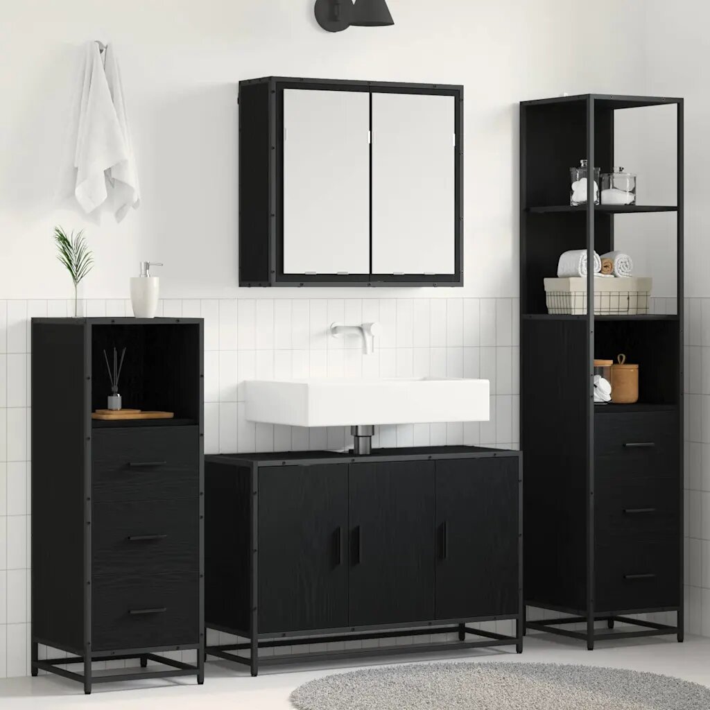 vidaXL Комплект мебели за баня 4 бр. Черния дъб 90 x 33 x 60 см