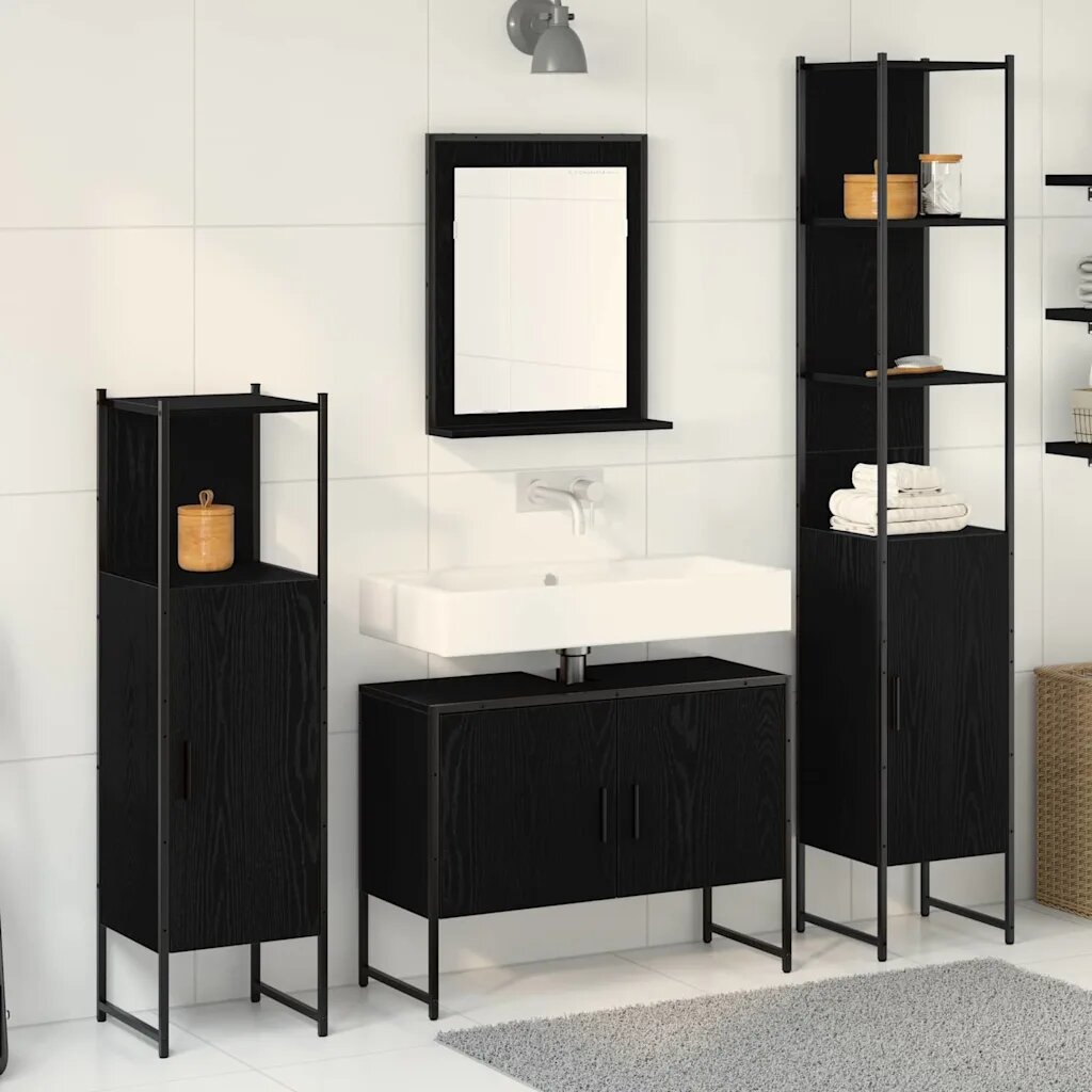 vidaXL Комплект мебели за баня 4 бр. Черно 33 x 33 x 1855 см