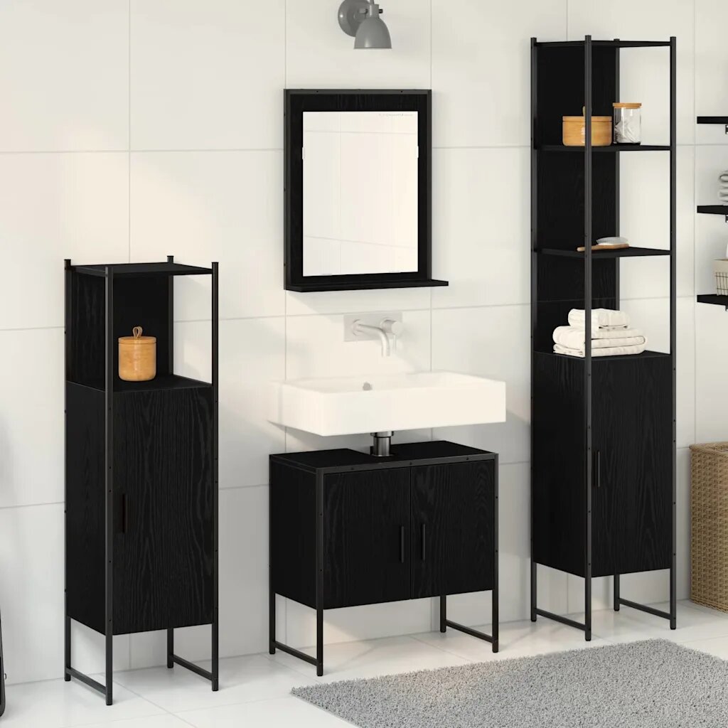vidaXL Комплект мебели за баня 4 бр. Черно 33 x 33 x 1855 см
