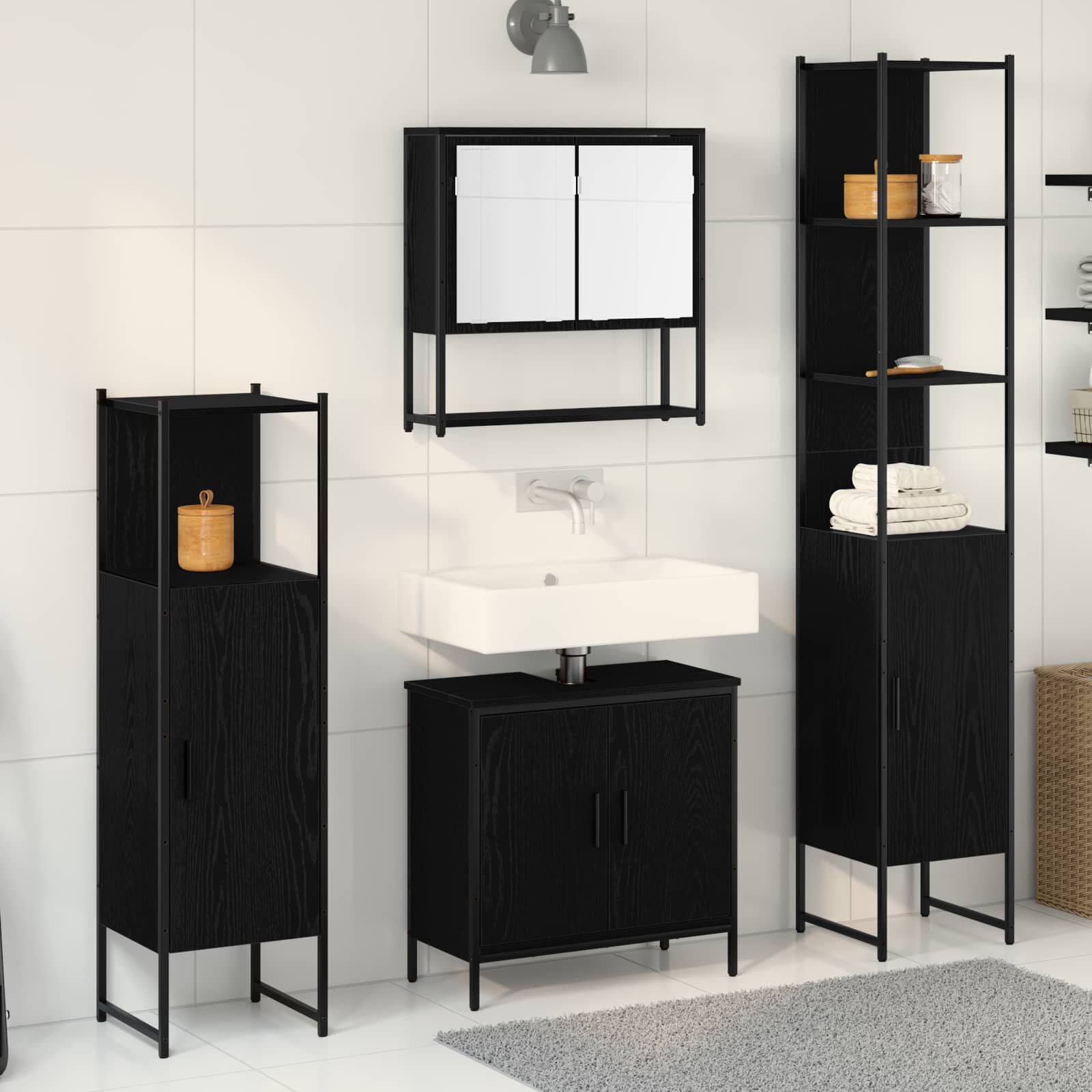 vidaXL Комплект мебели за баня 4 бр. Черно 33 x 33 x 1855 см