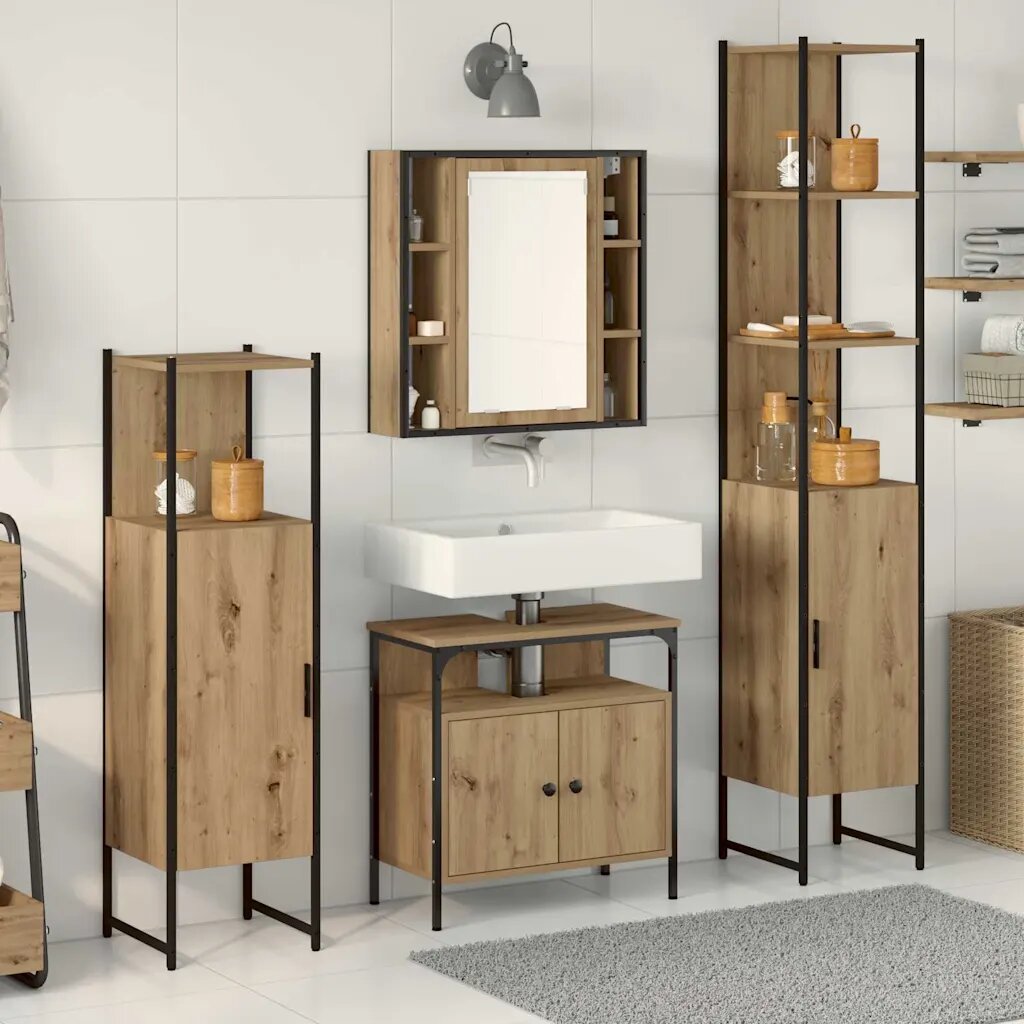 vidaXL Комплект мебели за баня 4 бр. Дъб 33 x 33 x 1855 см