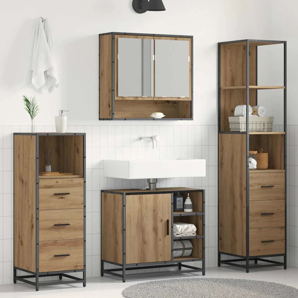 vidaXL Комплект мебели за баня 4 бр. Дъб 65 x 33 x 60 см