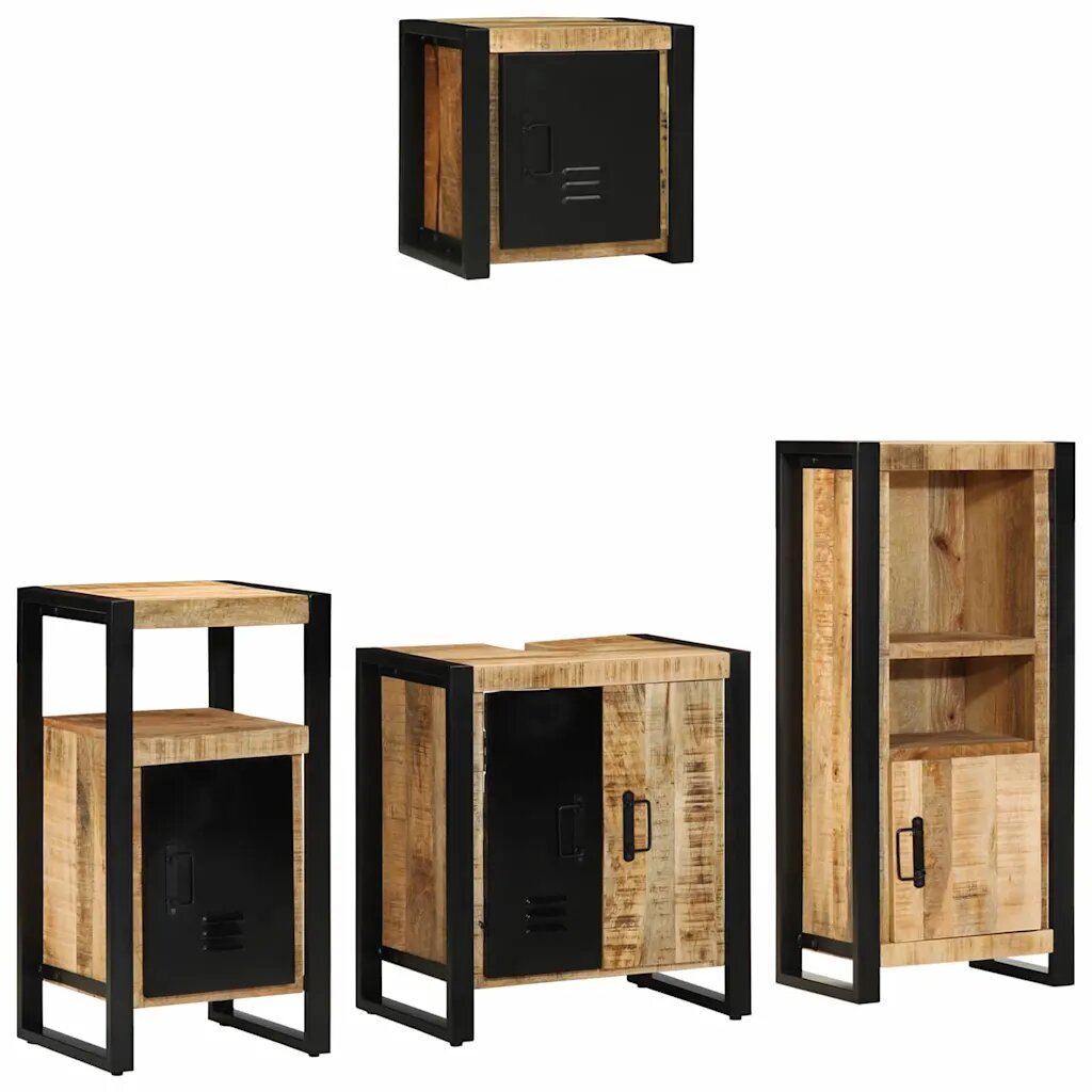 vidaXL Комплект мебели за баня 4 бр. Кафяв и черен 55 x 35 x 60 см