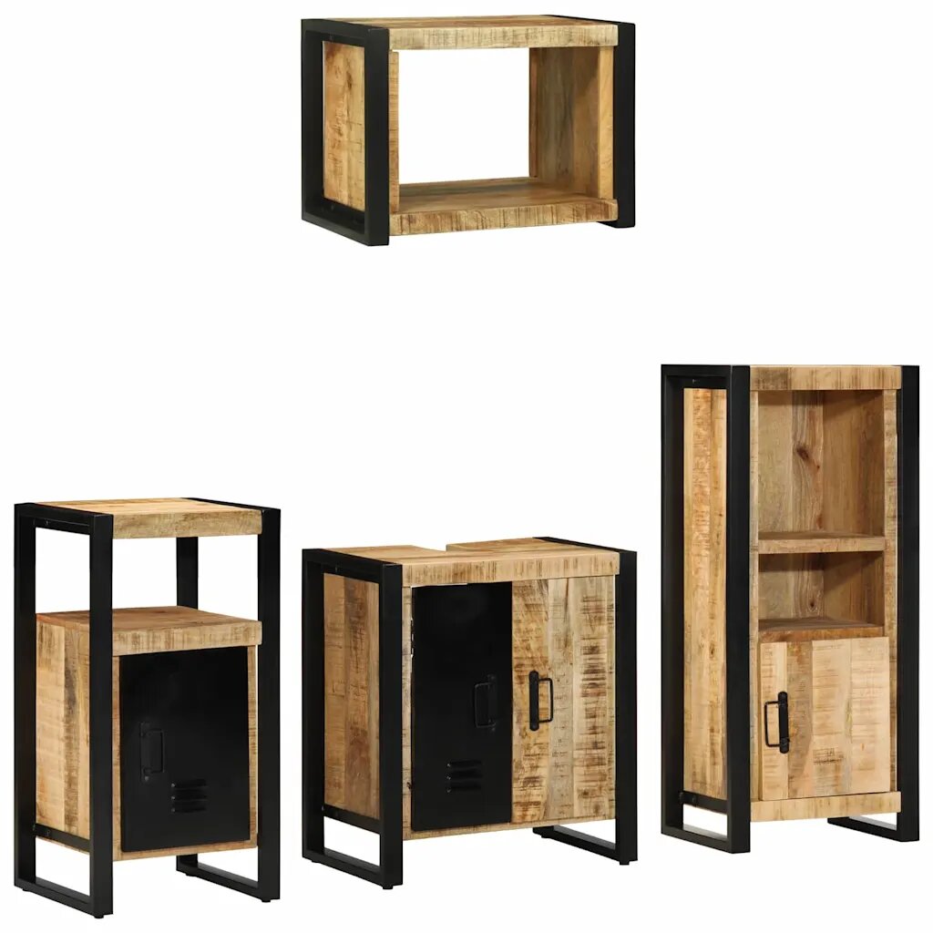 vidaXL Комплект мебели за баня 4 бр. Кафяв и черен 55 x 35 x 60 см