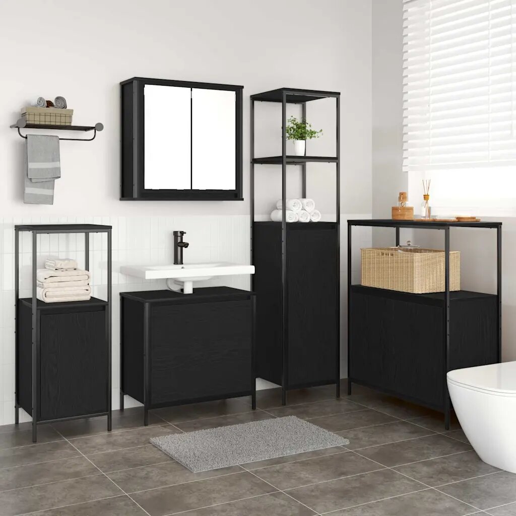 vidaXL Комплект мебели за баня 5 бр. Черно 36 x 35 x 165 см